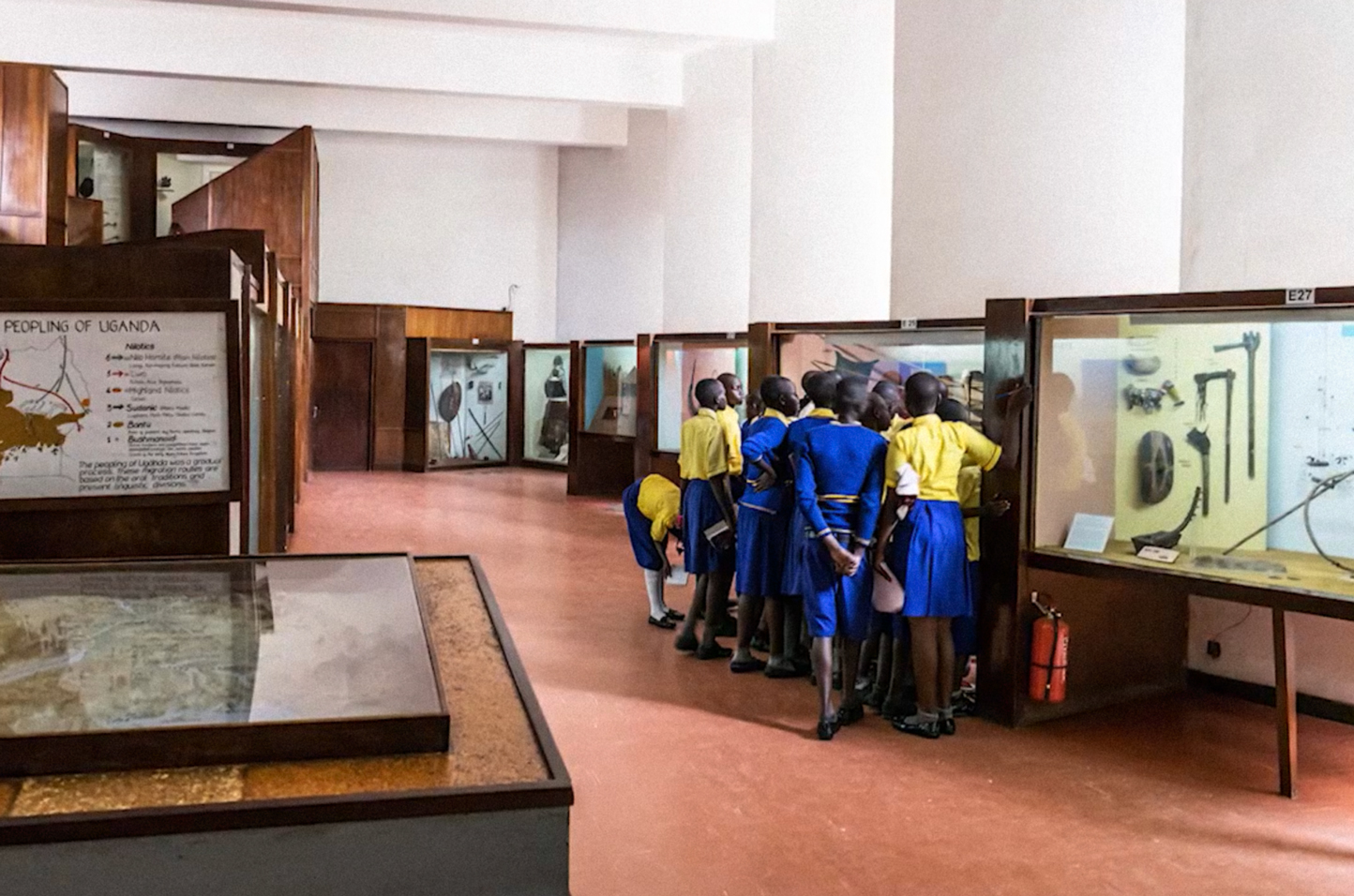Learners exploring the ethnographic displays at the Uganda Museum, 2021.