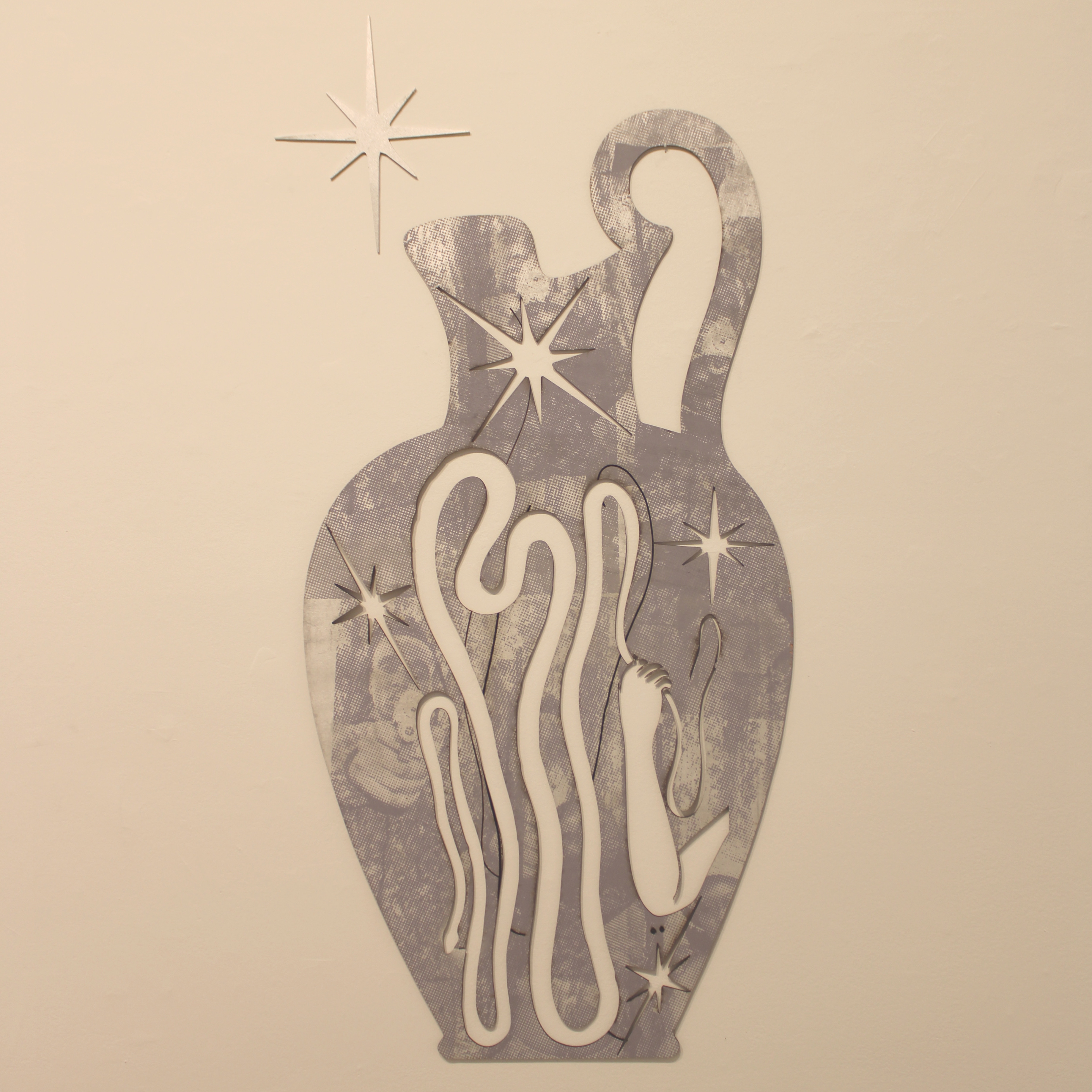 Vessel 1, 2024, Acrylic and screen print on wood, 120 x 90 cm (approx)