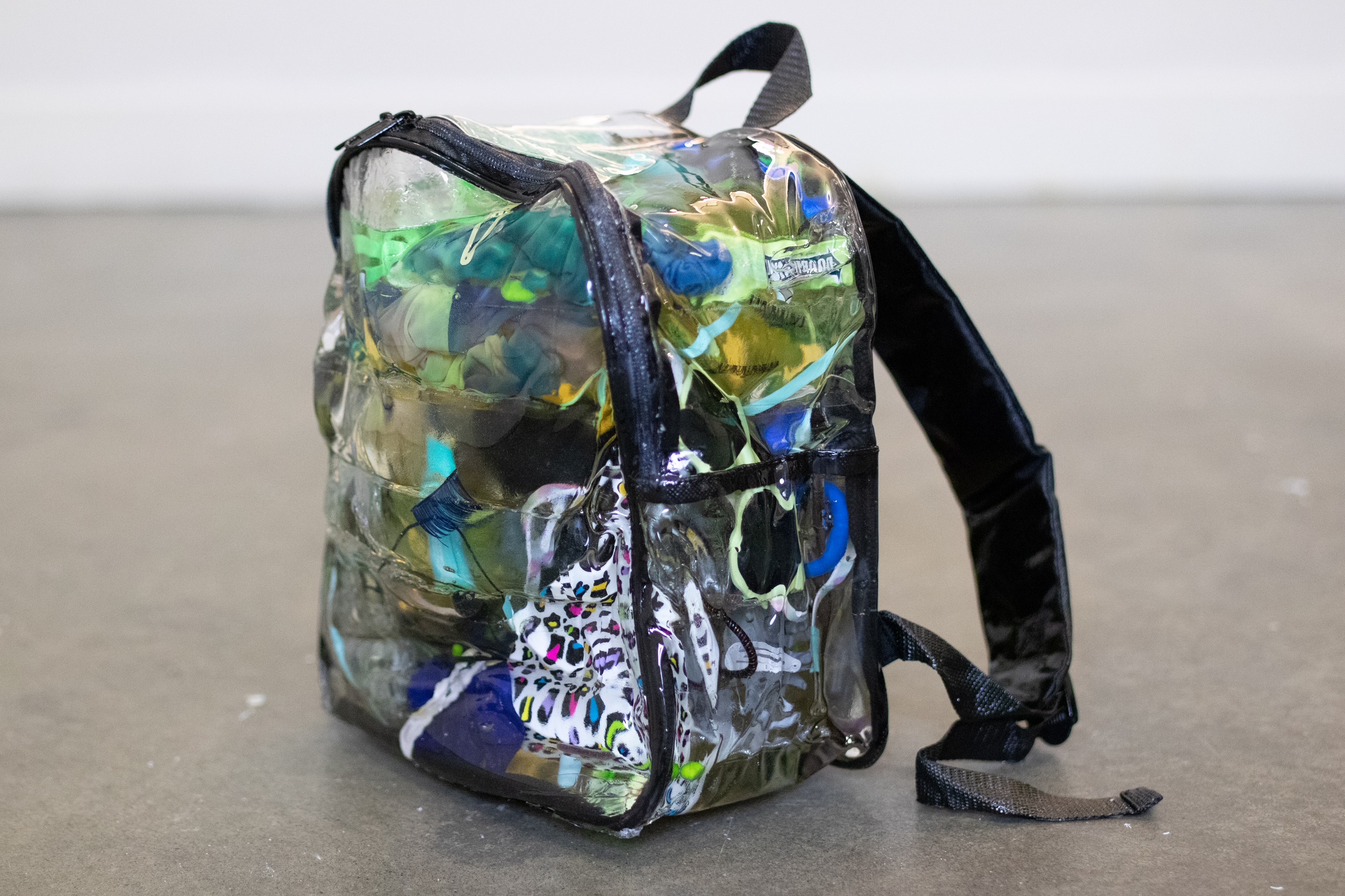 Contraband Bag_2, 2021, clear bag, resin, contraband objects at the Columbia Secure Center for Girls, 13 x 9 x 12 inches (33 x 22.9 x 30.5 cm)