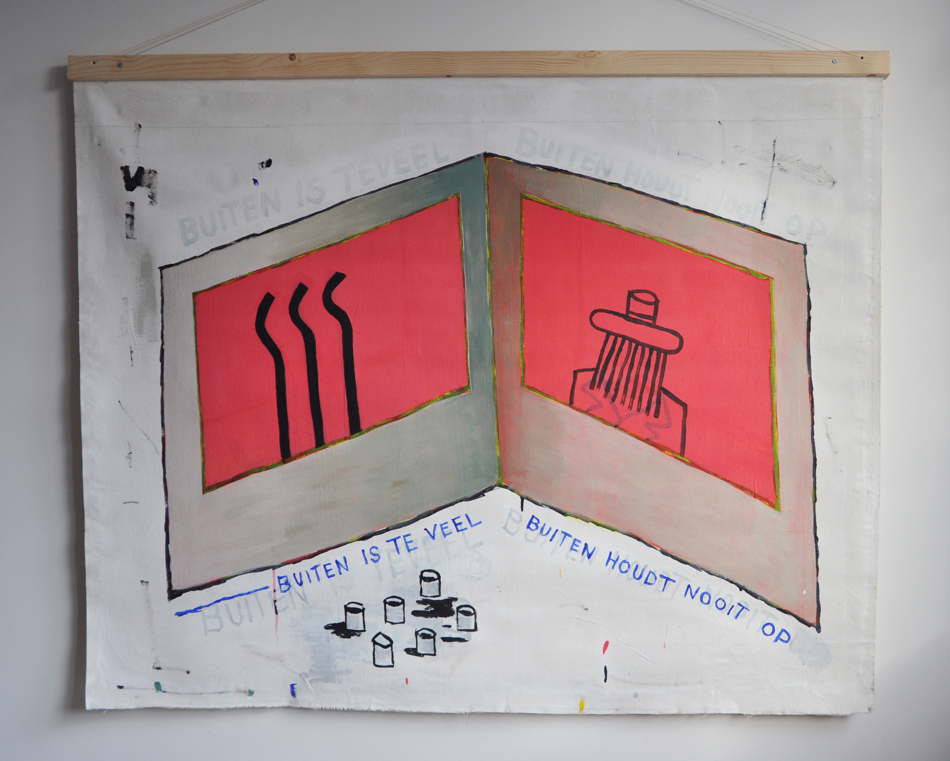 Buiten is Teveel, Buiten Houdt Nooit Op/ Acrylics on Cotton (Wooden frame)/ 143,5x120