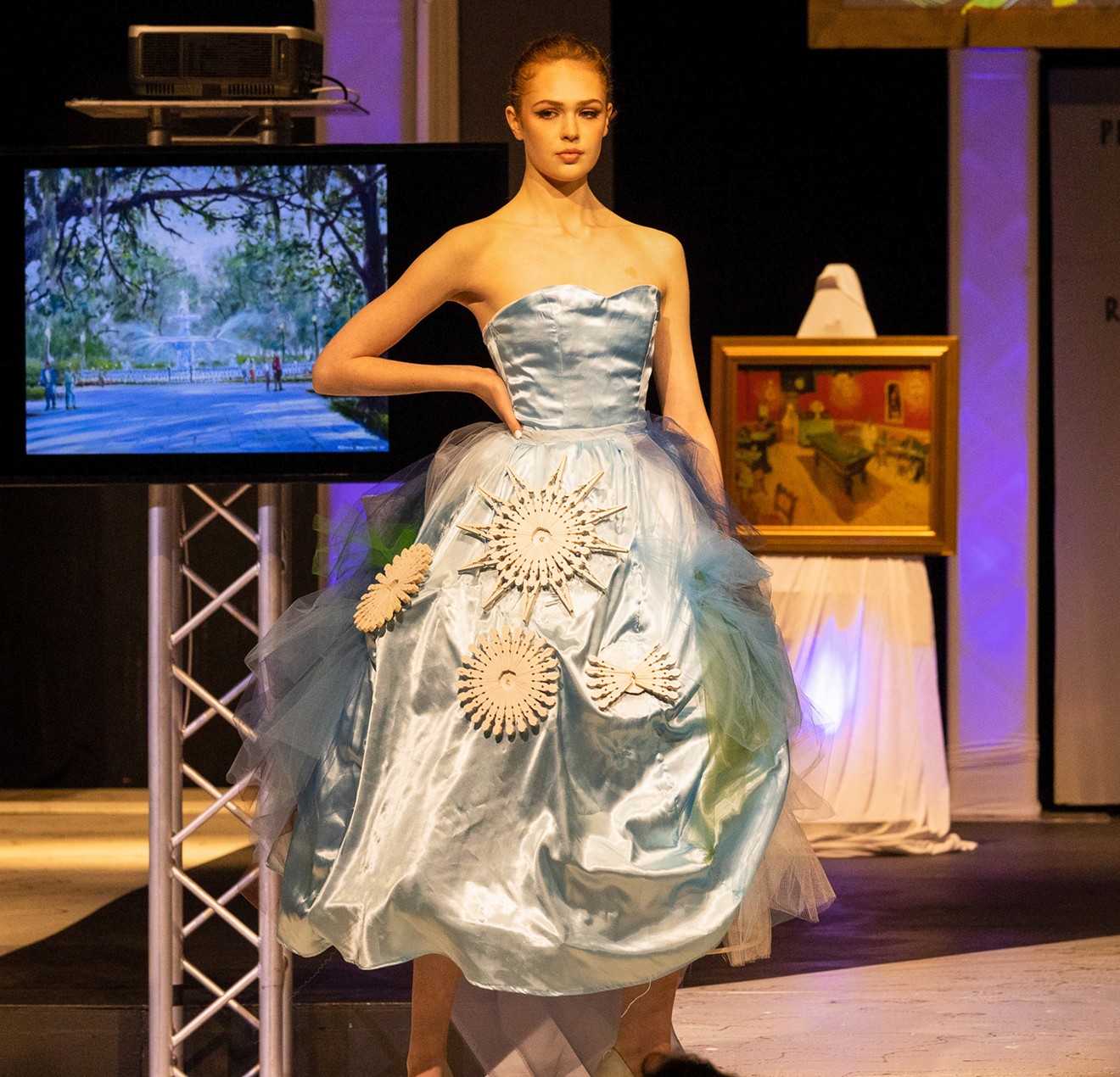 movement: clothespin flowers rotating through motors underneath dress