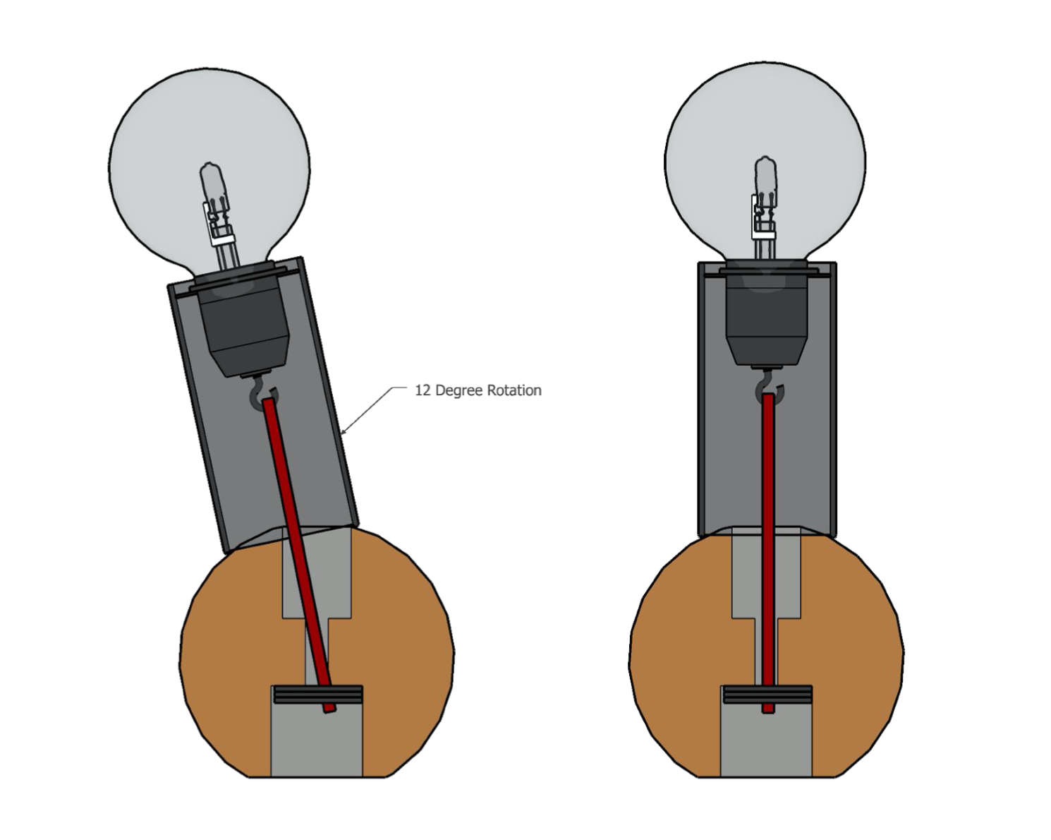The inner workings of the design - a simple bungee cord allows the lamp to move