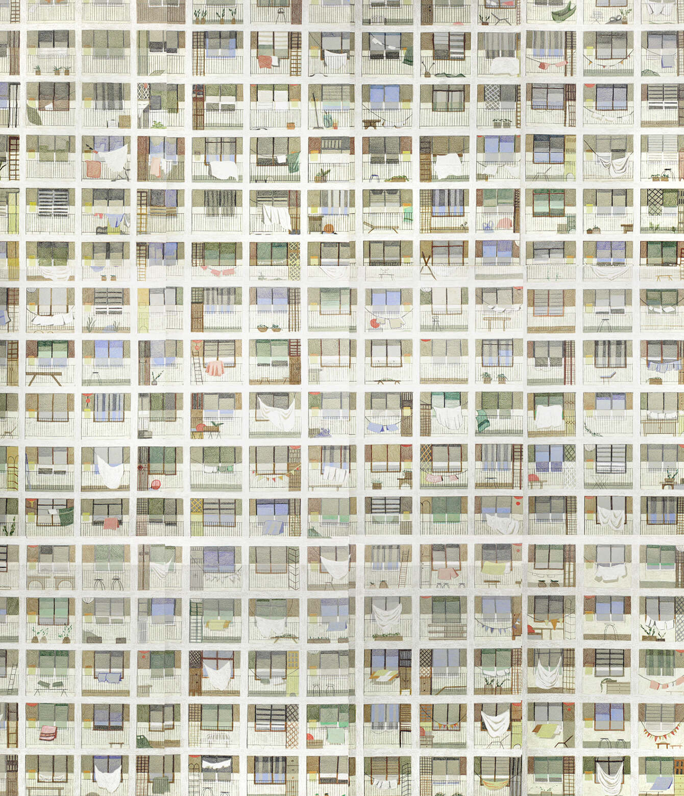 Sammlung 10,  Polychromos and markers on paper, 150 x 130 cm, 2022