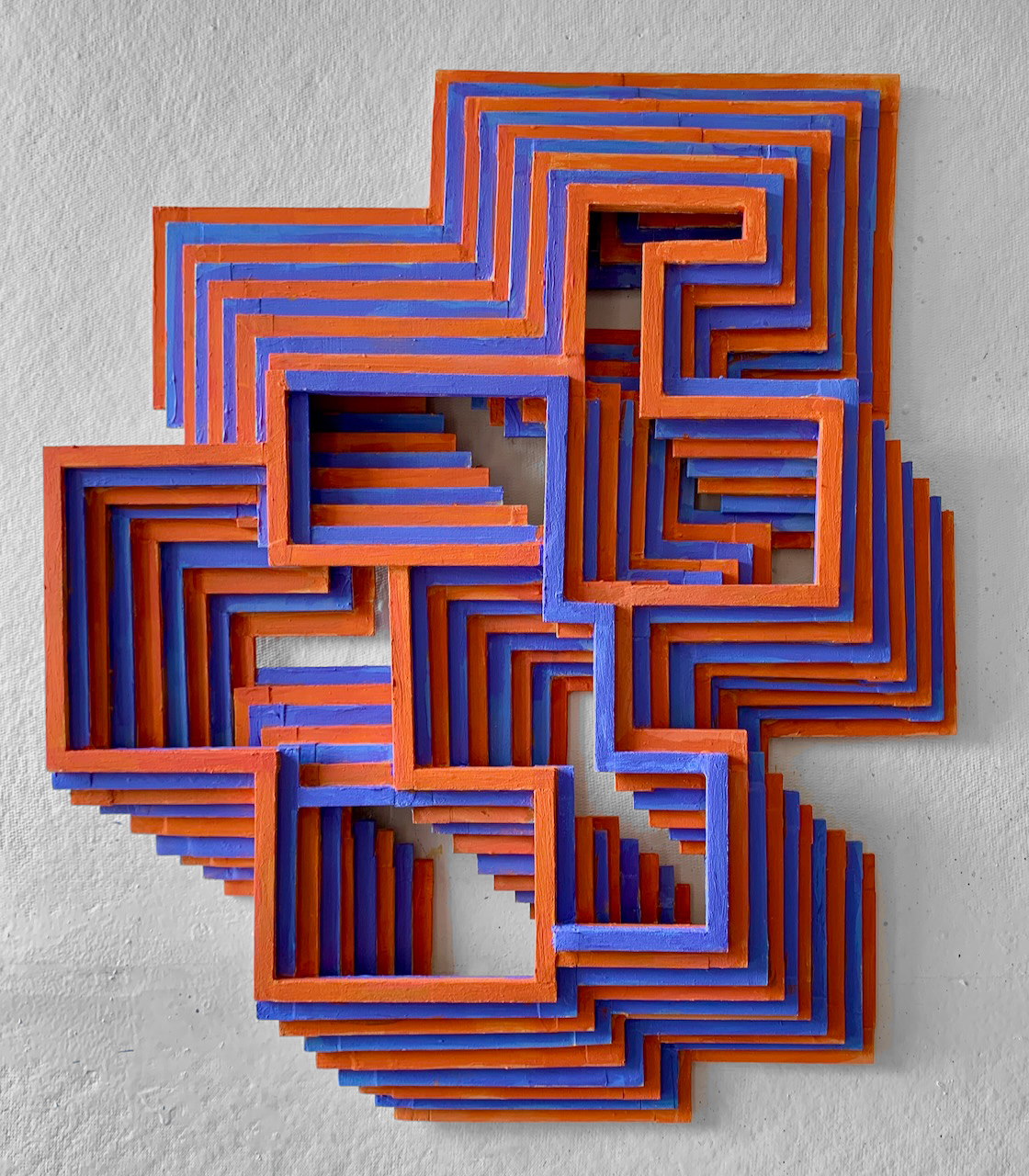  Inverted World , 2023, paint on assembled wood, 22"x18"x2"