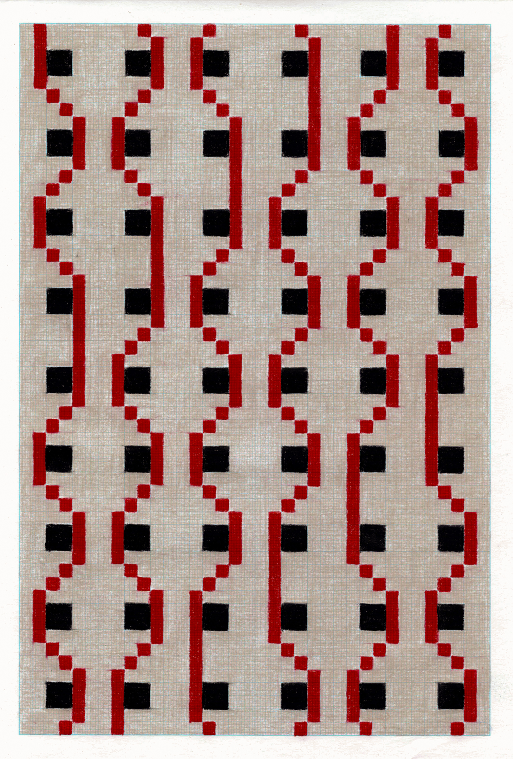 Untitled (1mm squares), 2024, Coloured pencil on graph paper, 29 x 20 cm