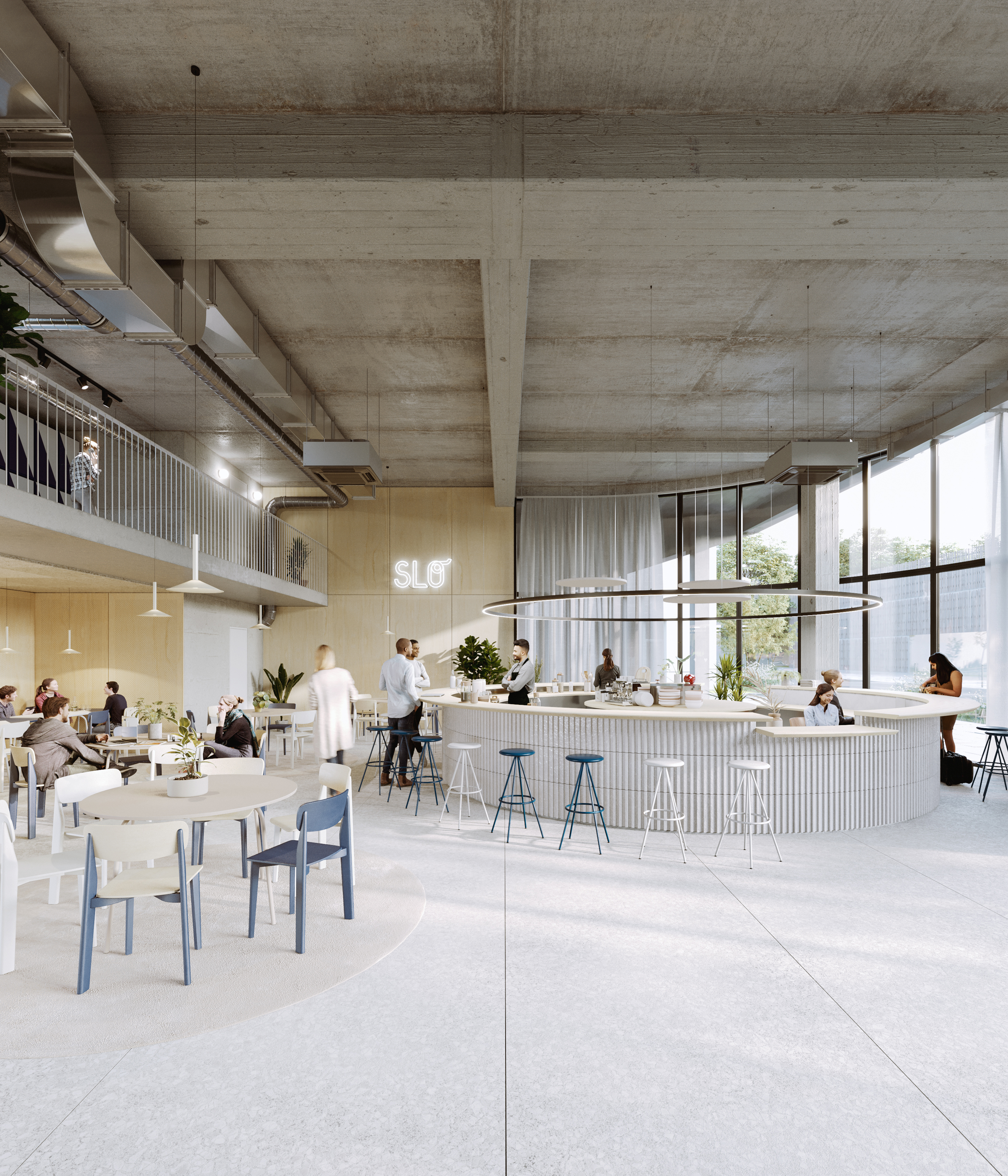 SLO / Ile de Nantes -New generation hostel with 230 beds, the public groundfloor contains a bar, a restaurant a concert area and a café / construction start 2022 