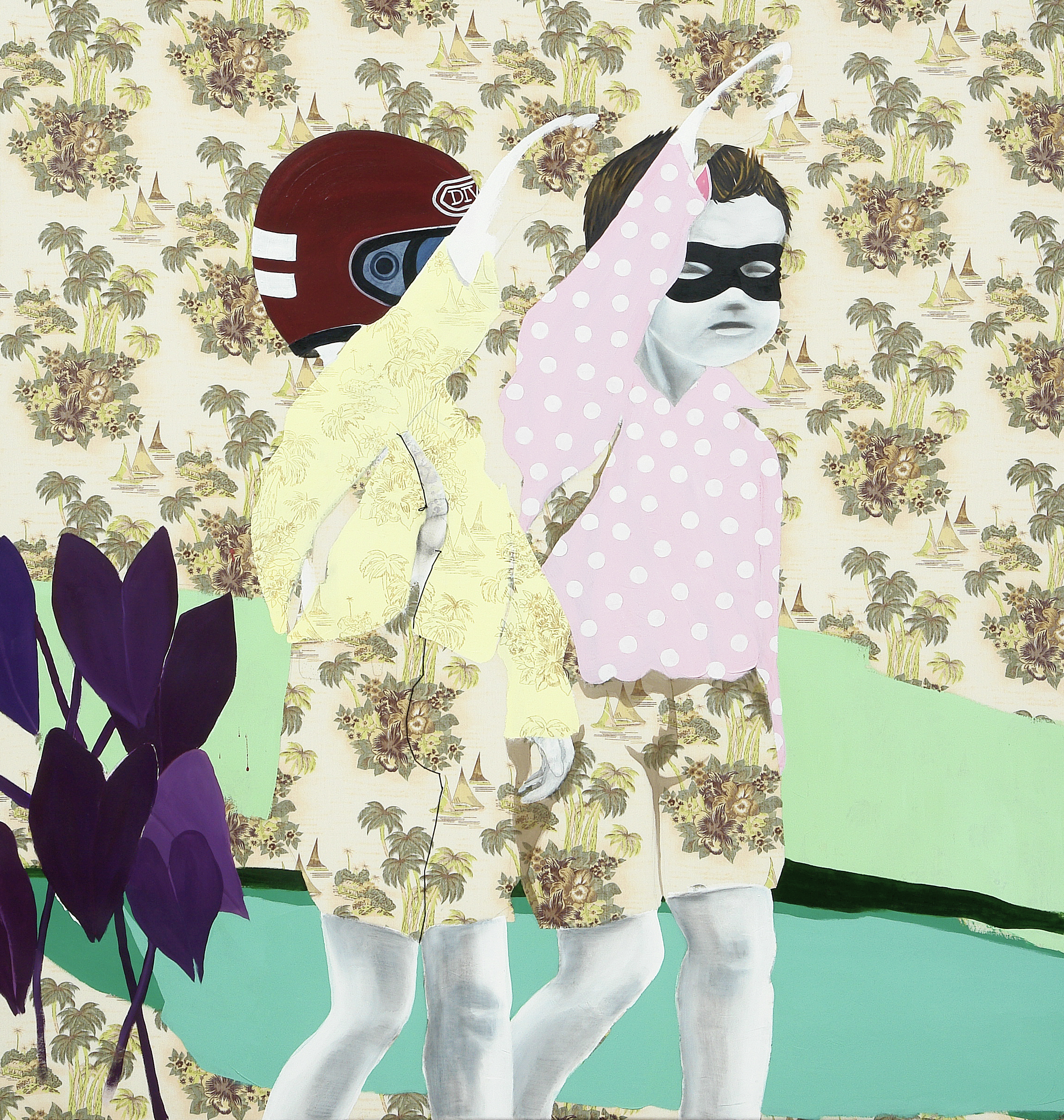 UNTITLED | Hand embroidery, pencil and acrylic on printed fabric | 140 x 135 cm