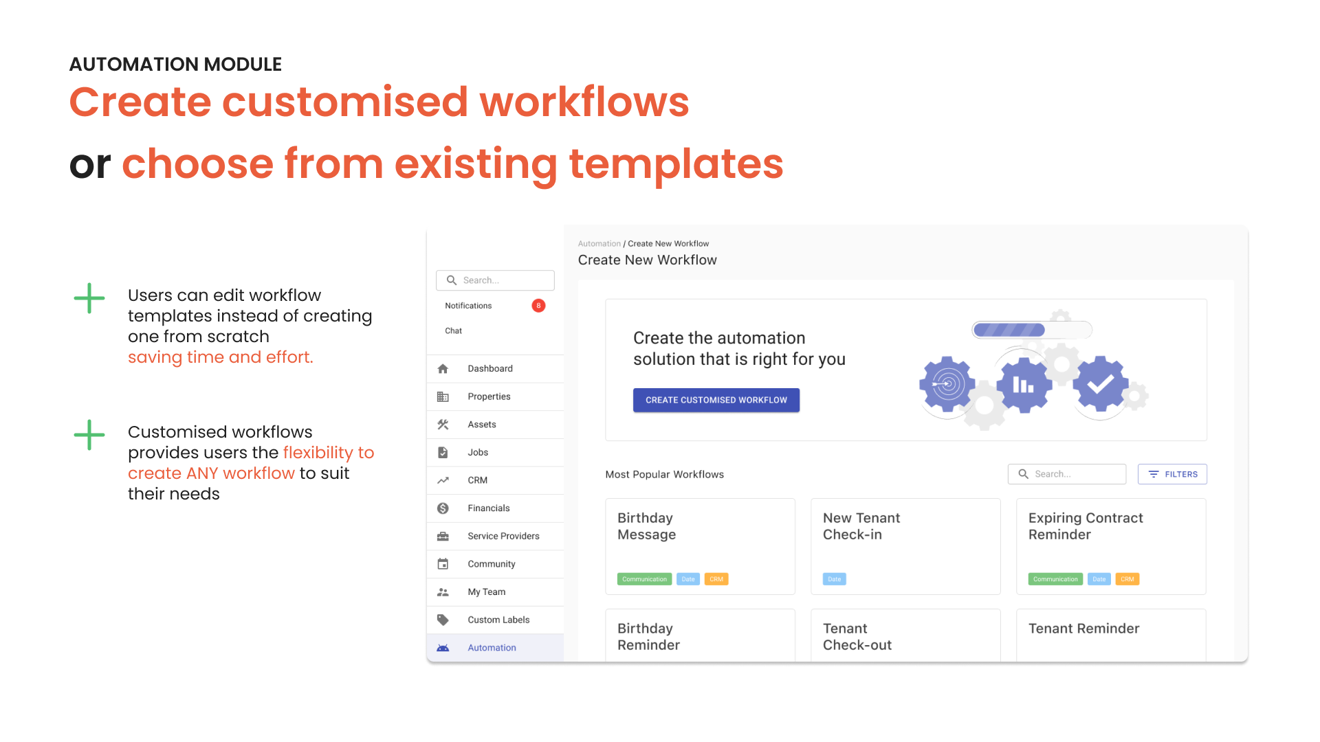 Large banner to create custom workflow. Templates below.