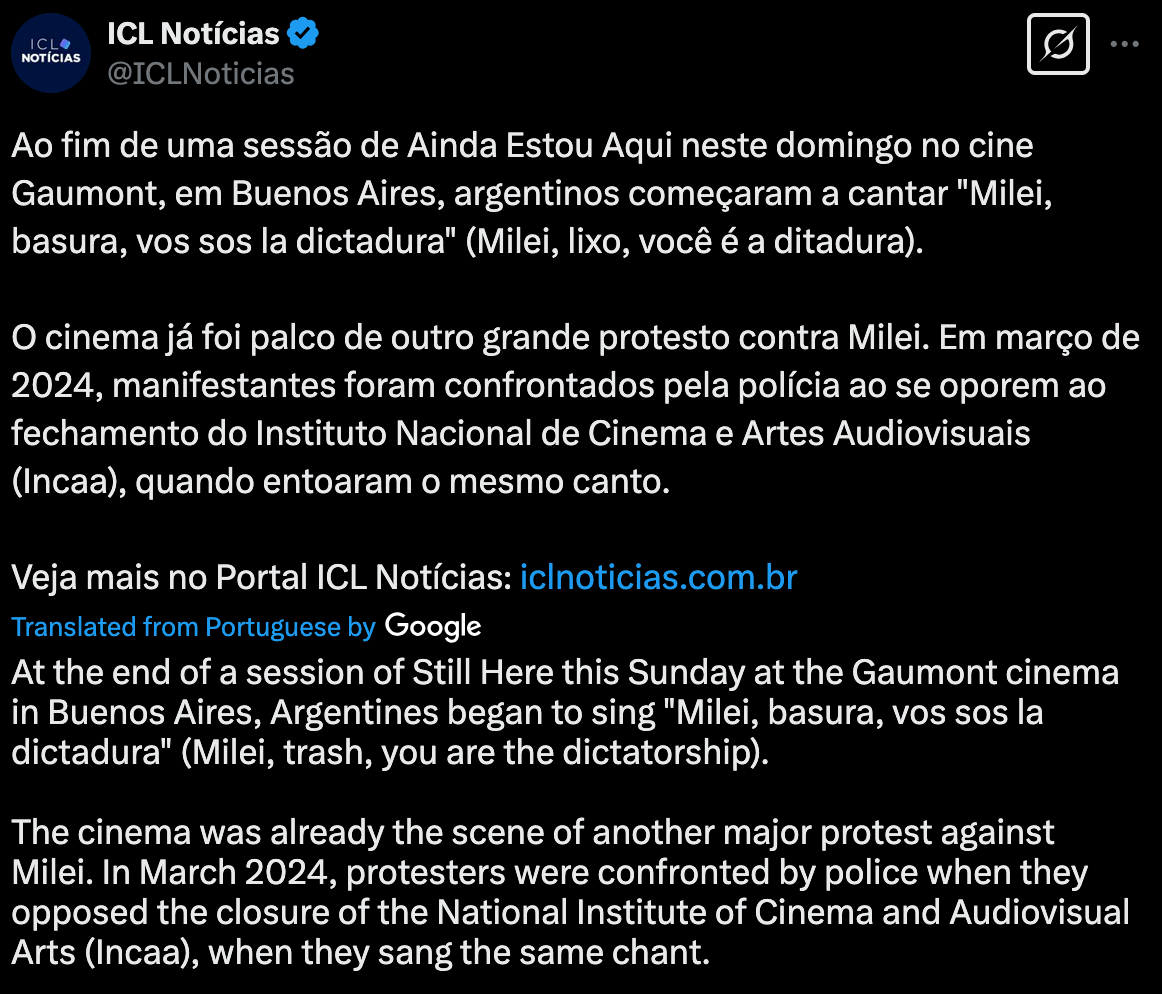 Post shared on the social media platform X by @ICLNoticias