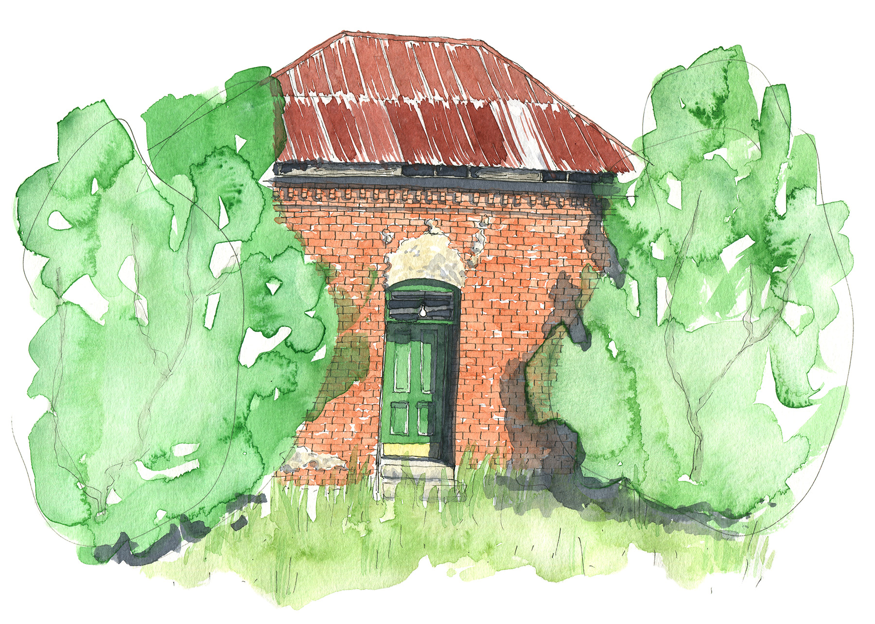 Red Brick in McDade, TX, watercolor