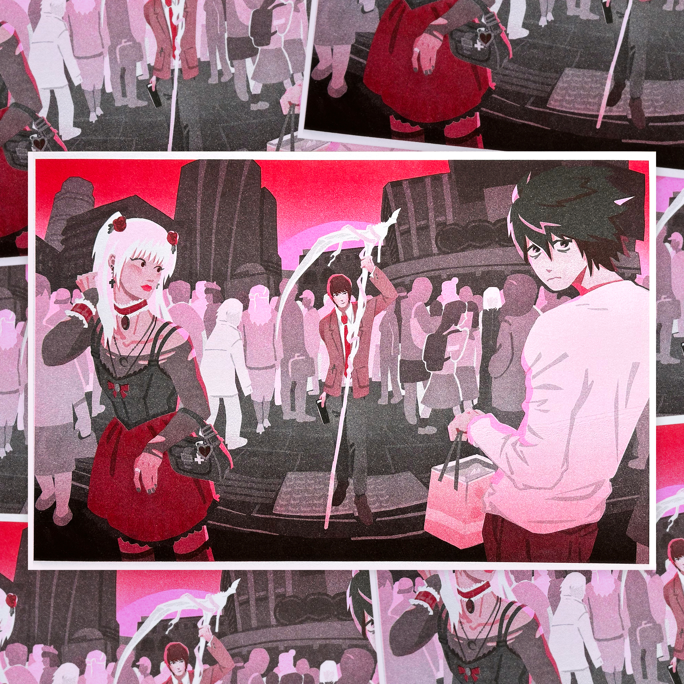 [death note] printed by monster workshop with fluo. pink, bright red, & black
