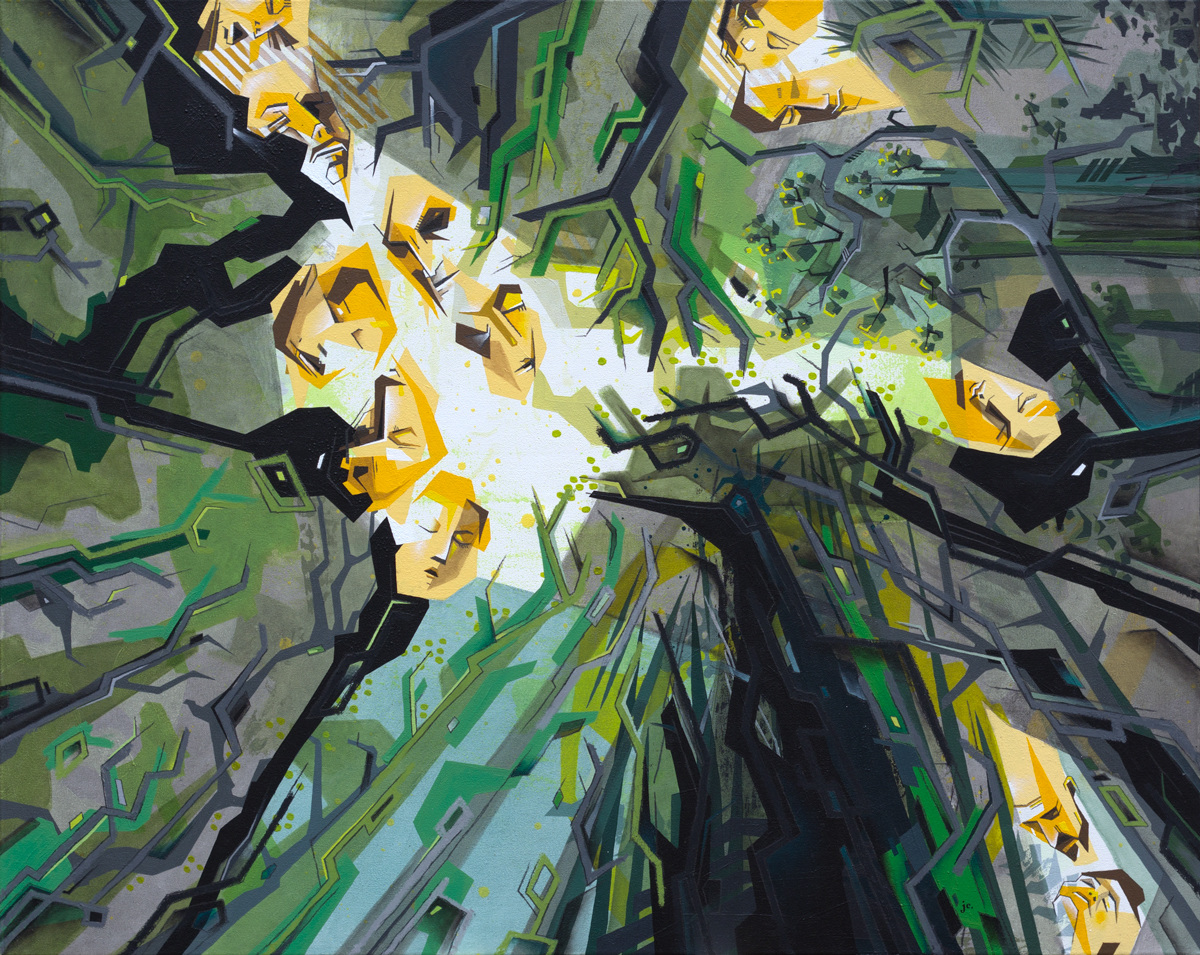 WALD  ·  acrylic, crayon, pencil on canvas  · 75 x 100 cm