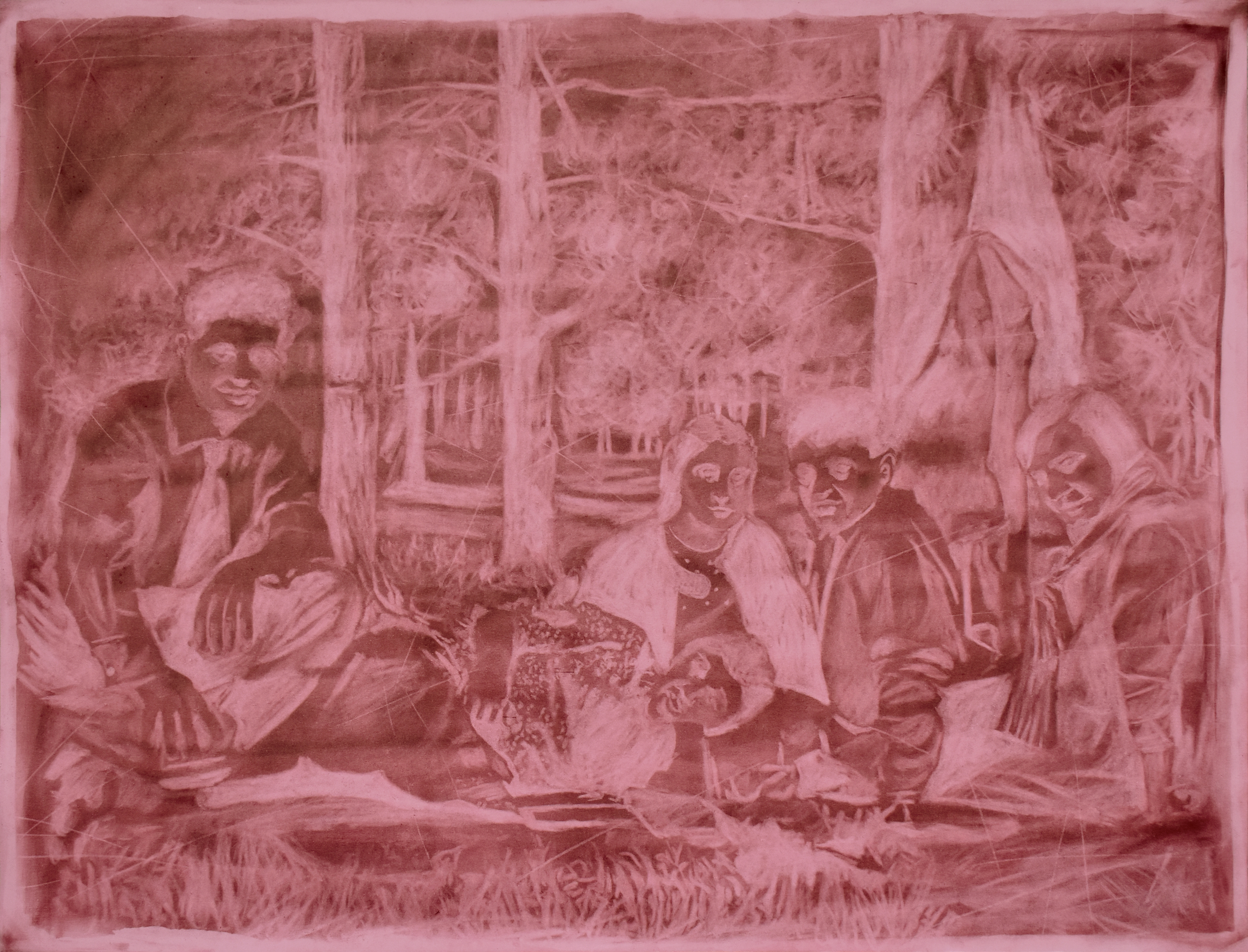 "Déjeuner sur l’herbe” 2022 Drawing - Pastel powder and rubber on card, 50x65 cm