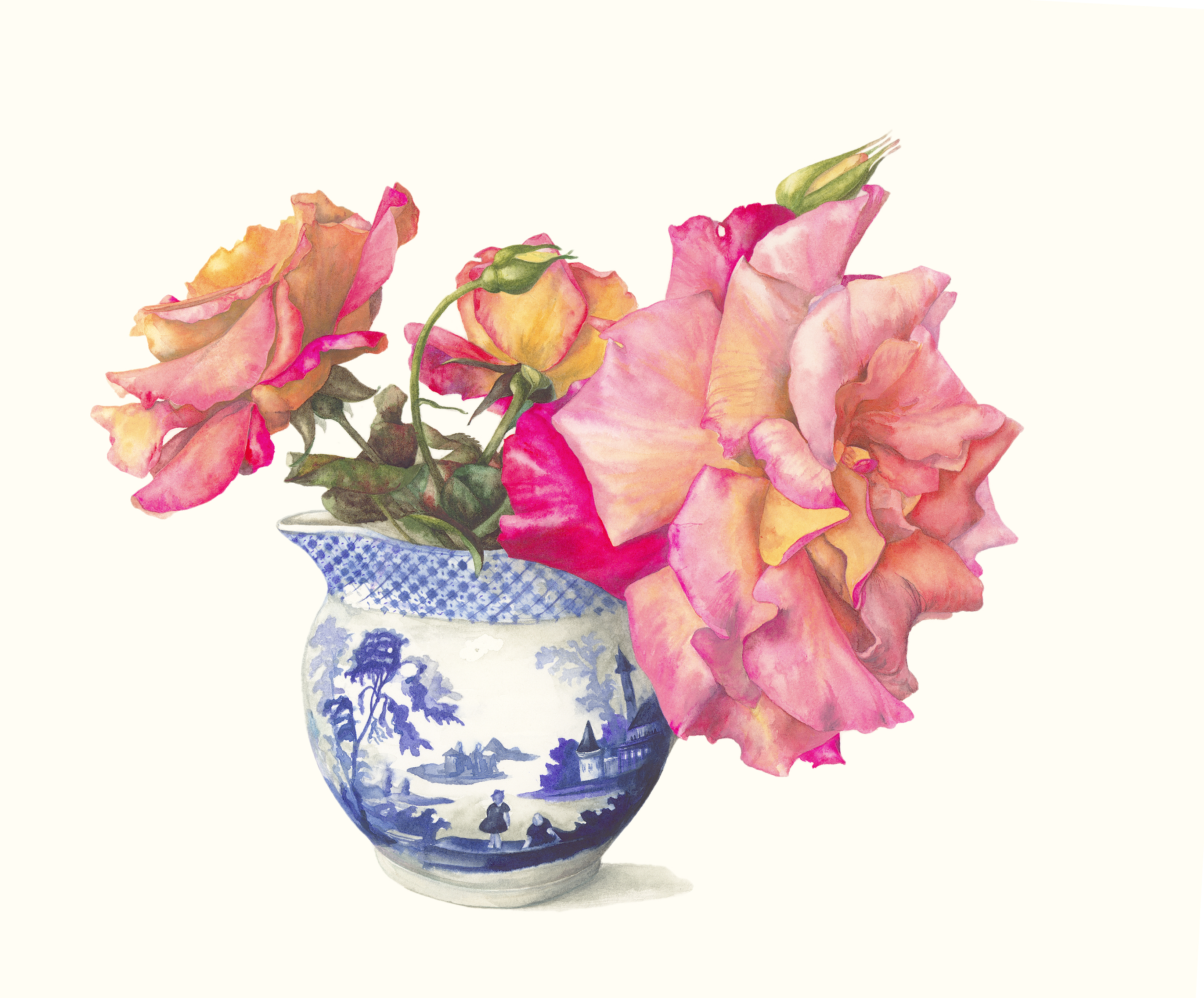 Roses in Willow pattern jug