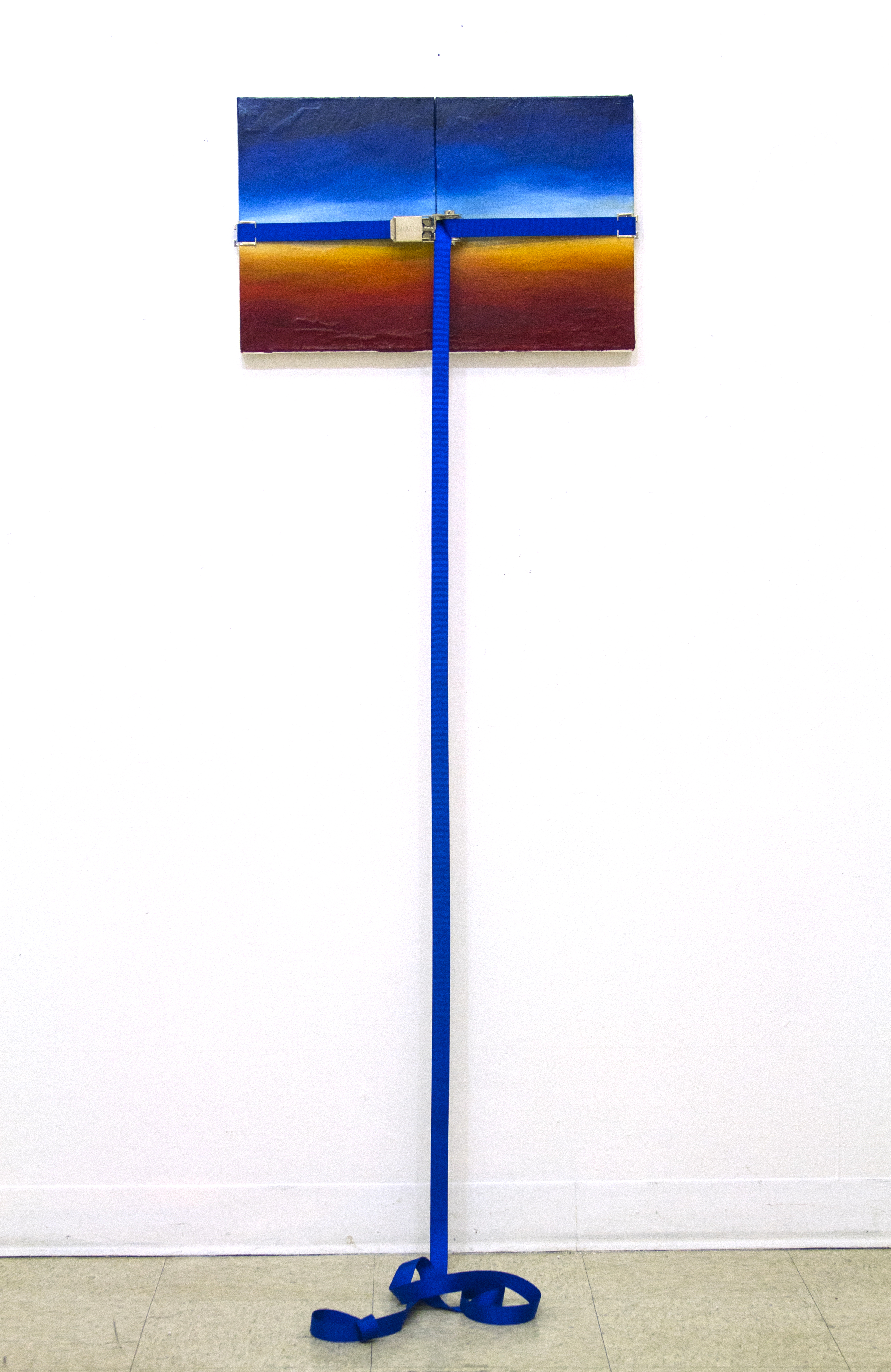 I Need to Feel Your Heartbeat So Close It Feels Like Mine, 2017, Dimensions variable, Oil on canvas with nylon and steel band clamp