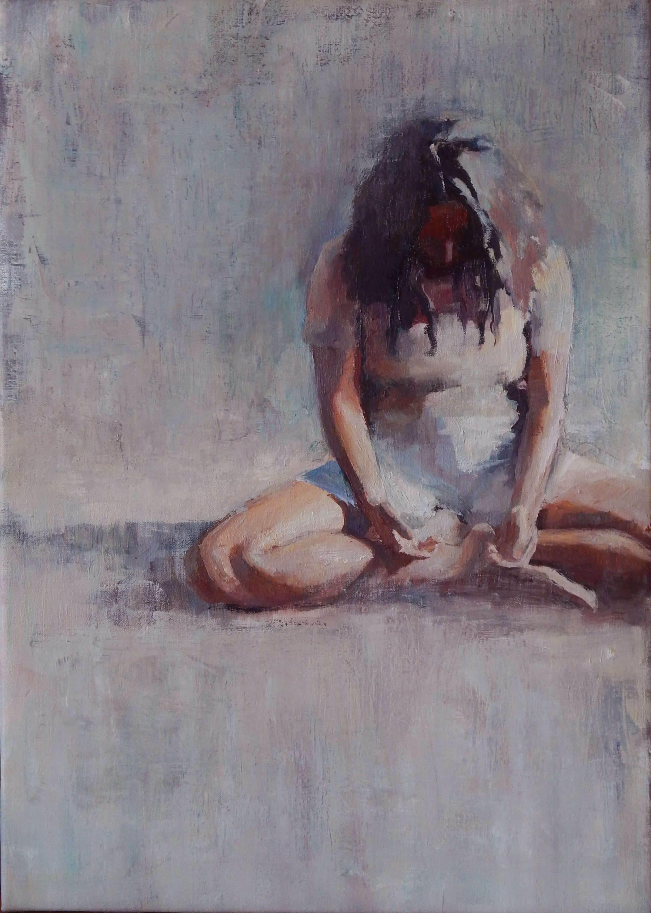 Postura día de frío - 47x65 cm - óleo sobre tela