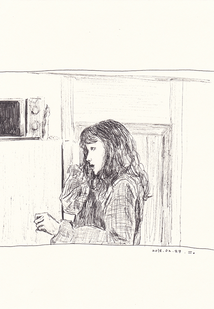 머리를 만지는 여자, 2018, pen on paper, 21*14.8(cm)