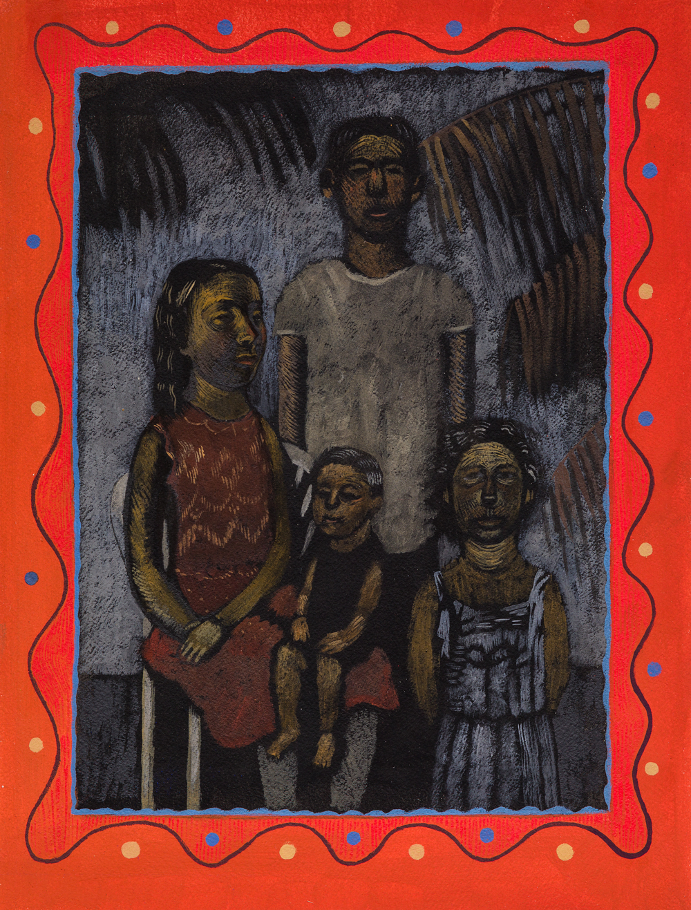 "Crianças de banho tomado", 2022, têmpera a ovo sobre papel Arches [egg tempera on Arches paper]