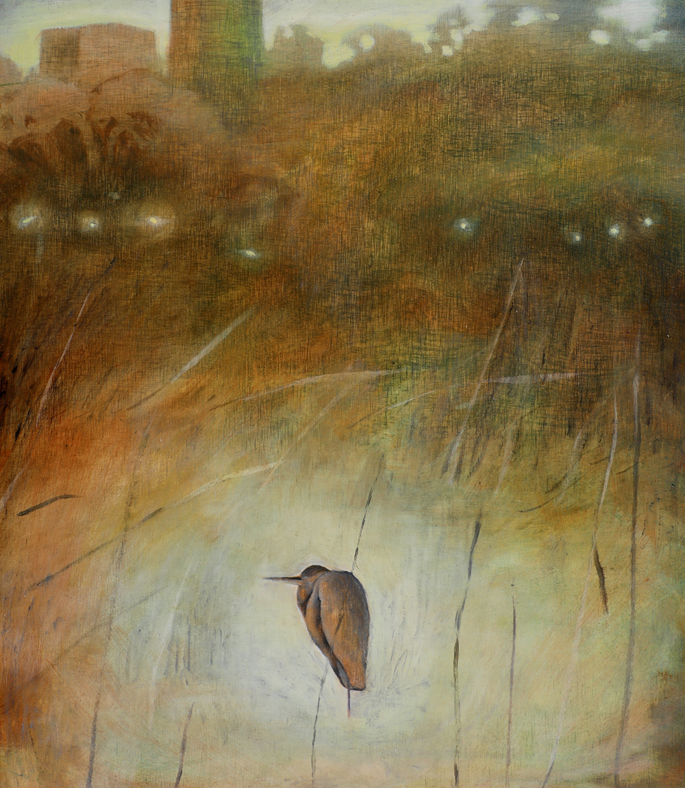 Heron / 2023 / oil on wood / 36 x 42 cm 