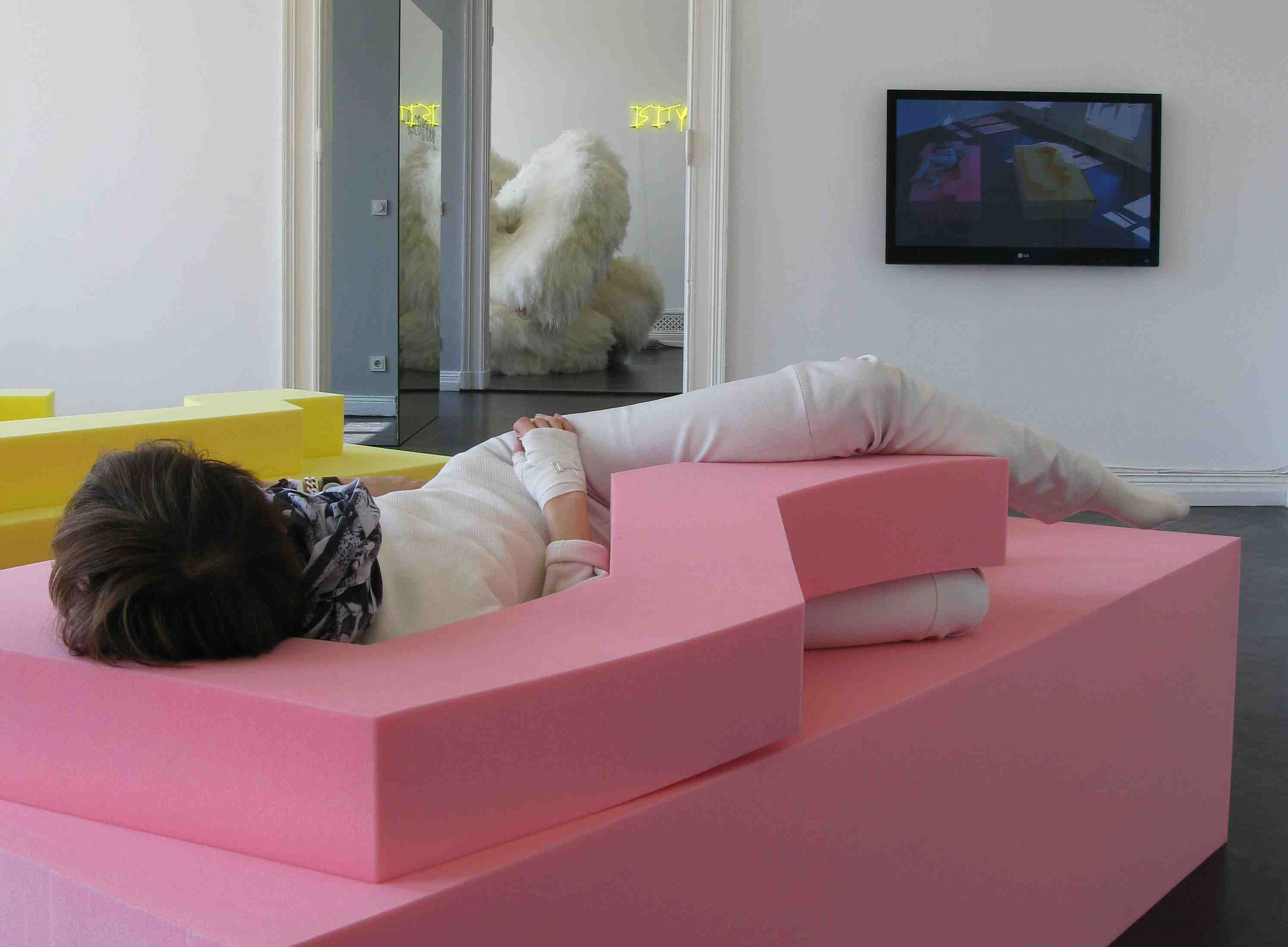 Memory Form Yellow and Memory Form Pink 2012 Visco-elastic foam 200 × 100 × 63 cm each In collaboration with Peter Saville Installation view Galerie Neu, Berlin (28 April – 23 June 2012)