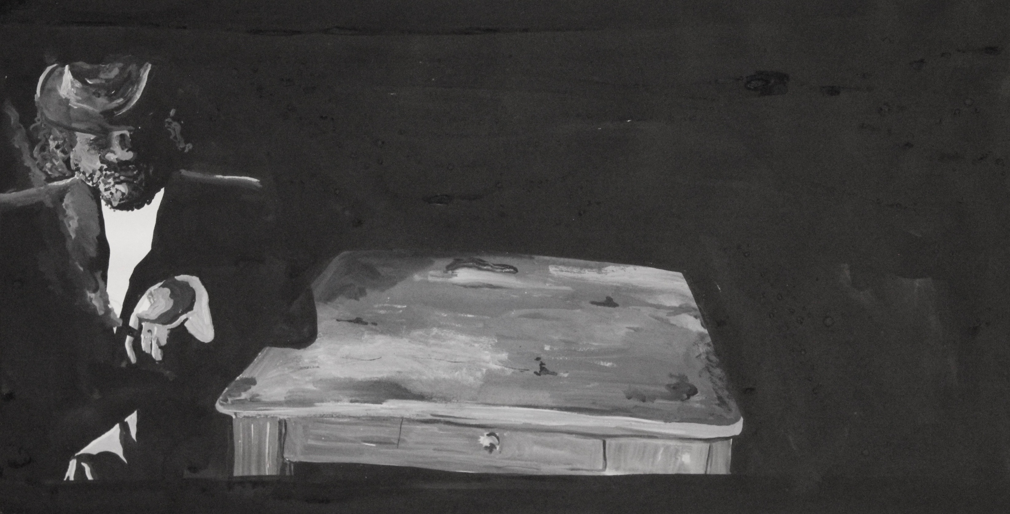 SidAlf at kitchen table of The Parodize Motel. After the storm2016Acrylic and ink