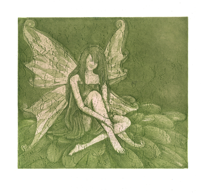Spring Faerie, May 2012, etching