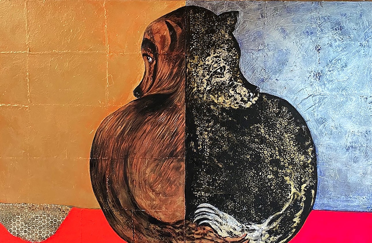 Richard Conte Tant qu_il y aura du miel, 2020 Acrylique sur papier coton marouflé sur toile Diptyque 116 x 178 cm