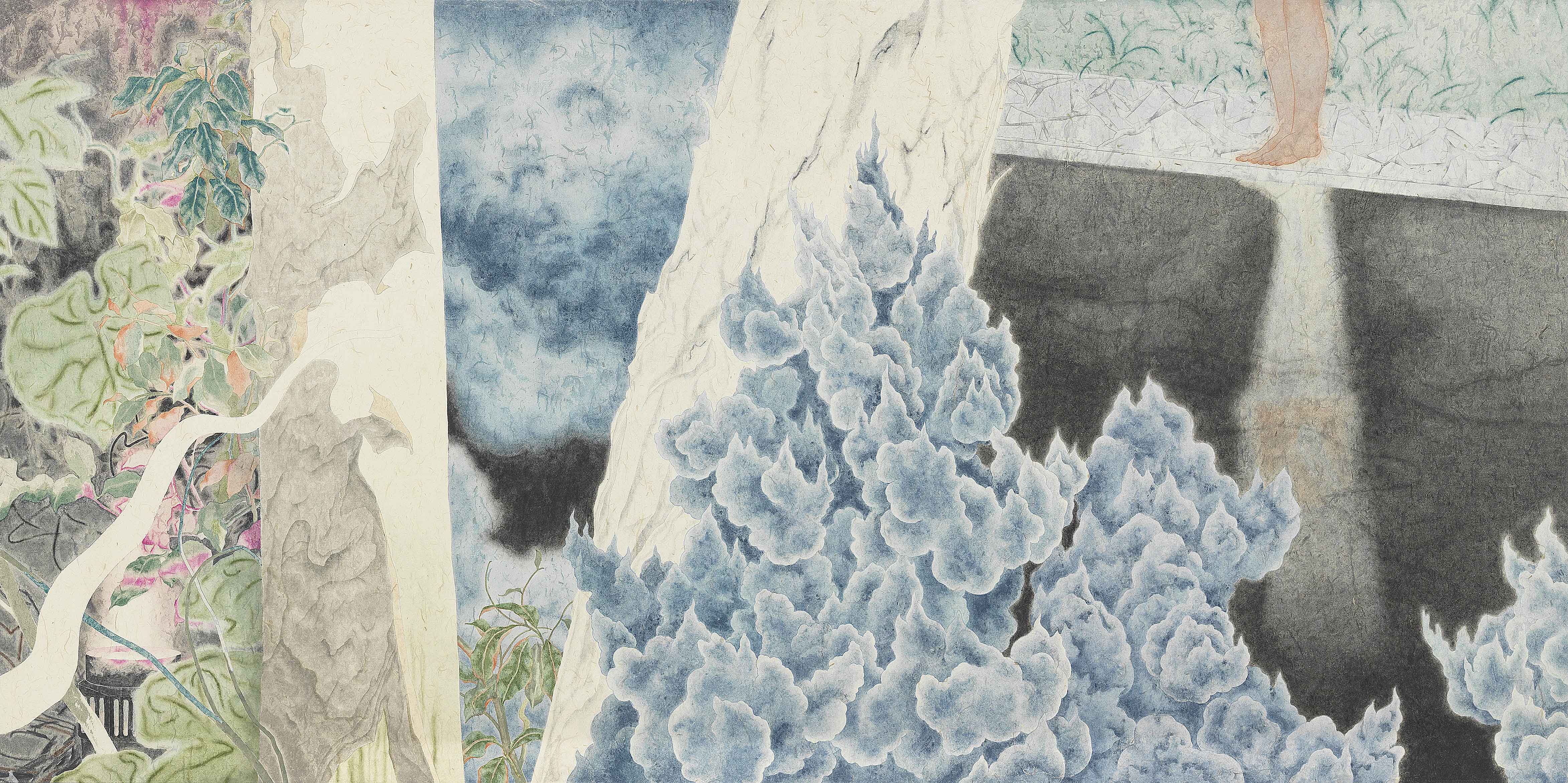 Landscape#16, 2019, mineral pigment, ink on paper, 94.5x189.5cm (37.2x74.6 in)