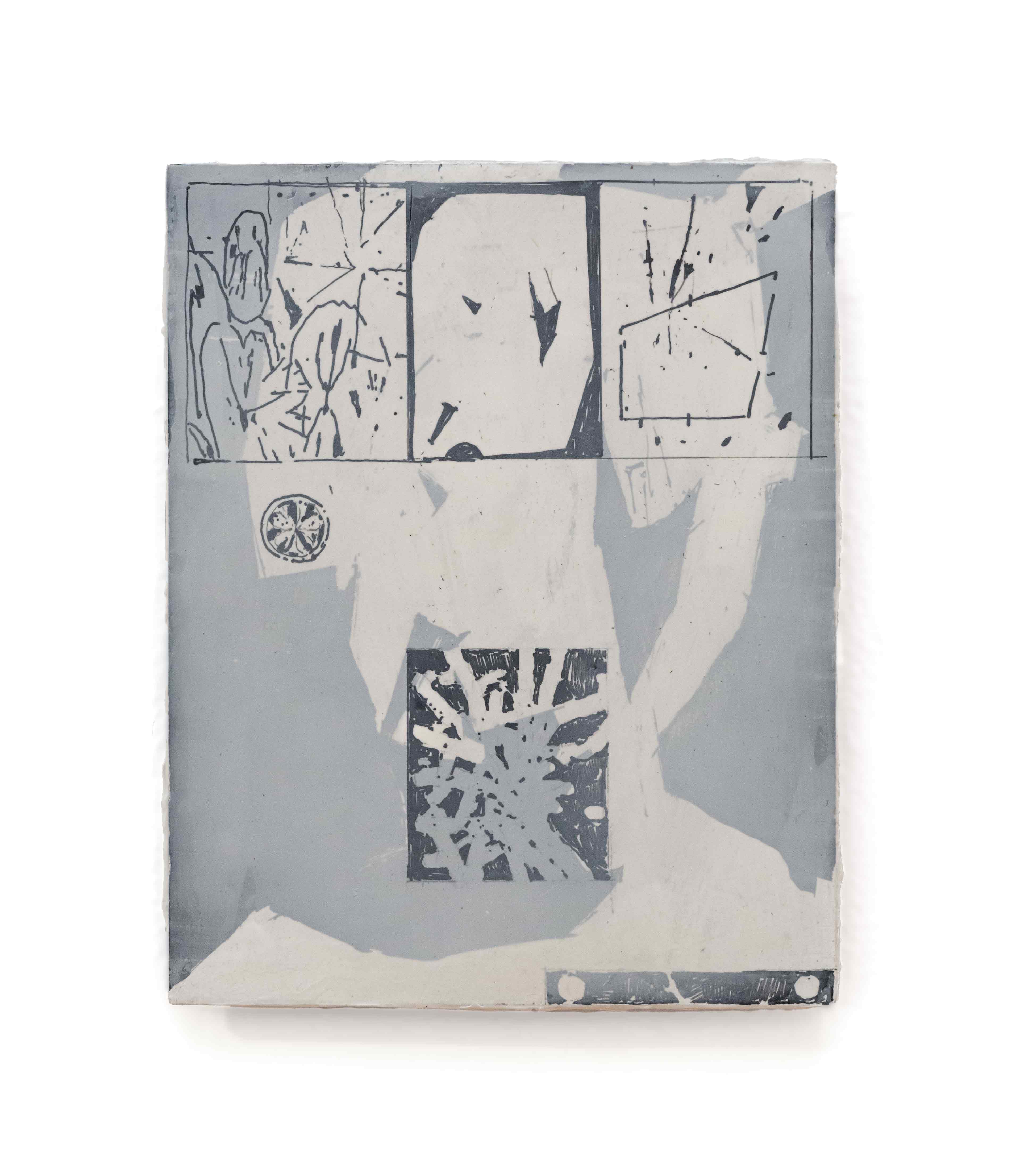 untitled, acrylic, graphite and modeling paste, on panel, 10" x 8", 2023