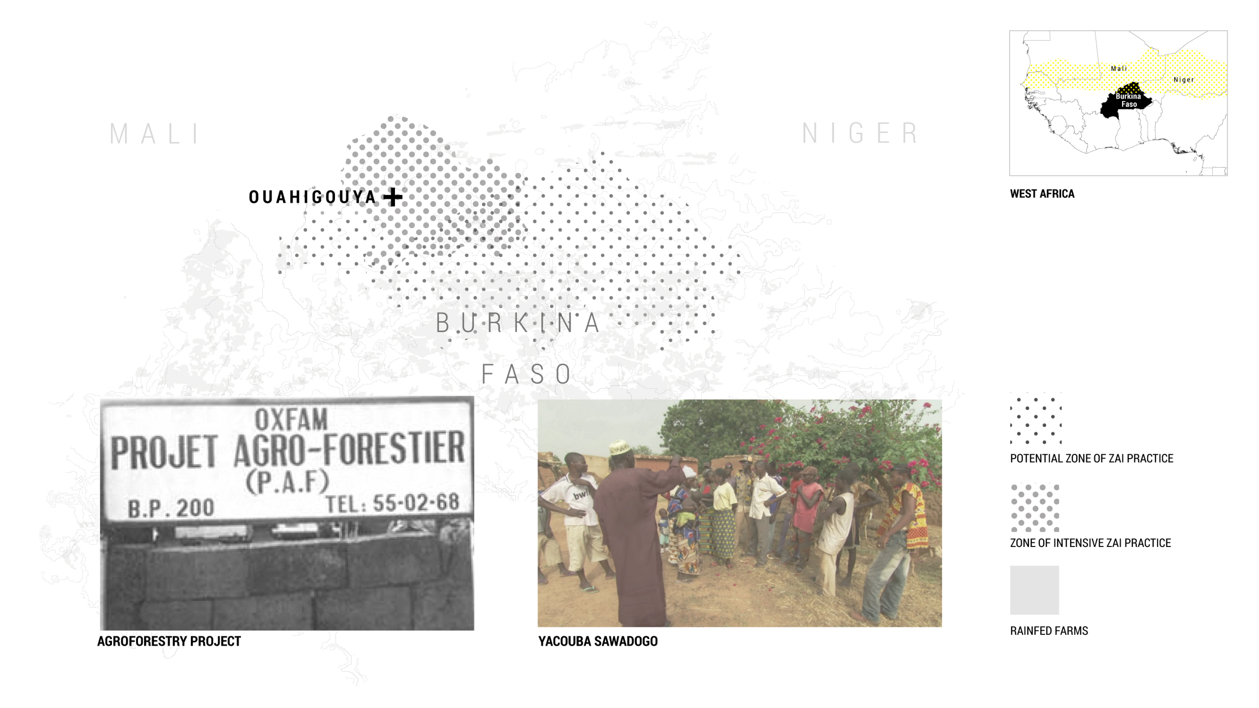 Fig. 27. Until 1997, The Agroforestry Project (PAF) worked with villagers outside of Ouahigouya, in the Yatenga Province of Burkina Faso to demonstrate and implement “Zai” pit and stone bund techniques. Each year Yacouba Sawadogo holds Zai market and harvest work days to teach techniques to other farmers and villages.