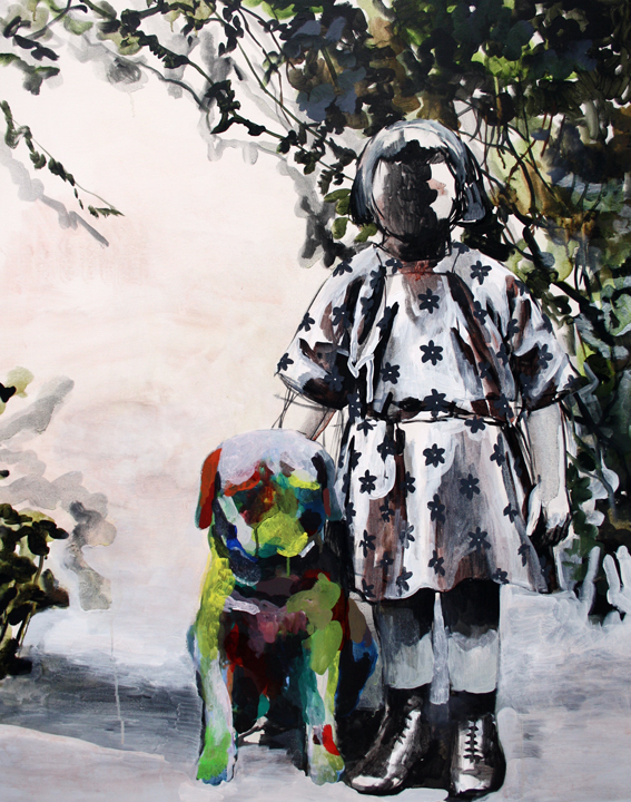 Girl with a rainbow dog, acrylic on canvas, 100/80 cm, 2017
