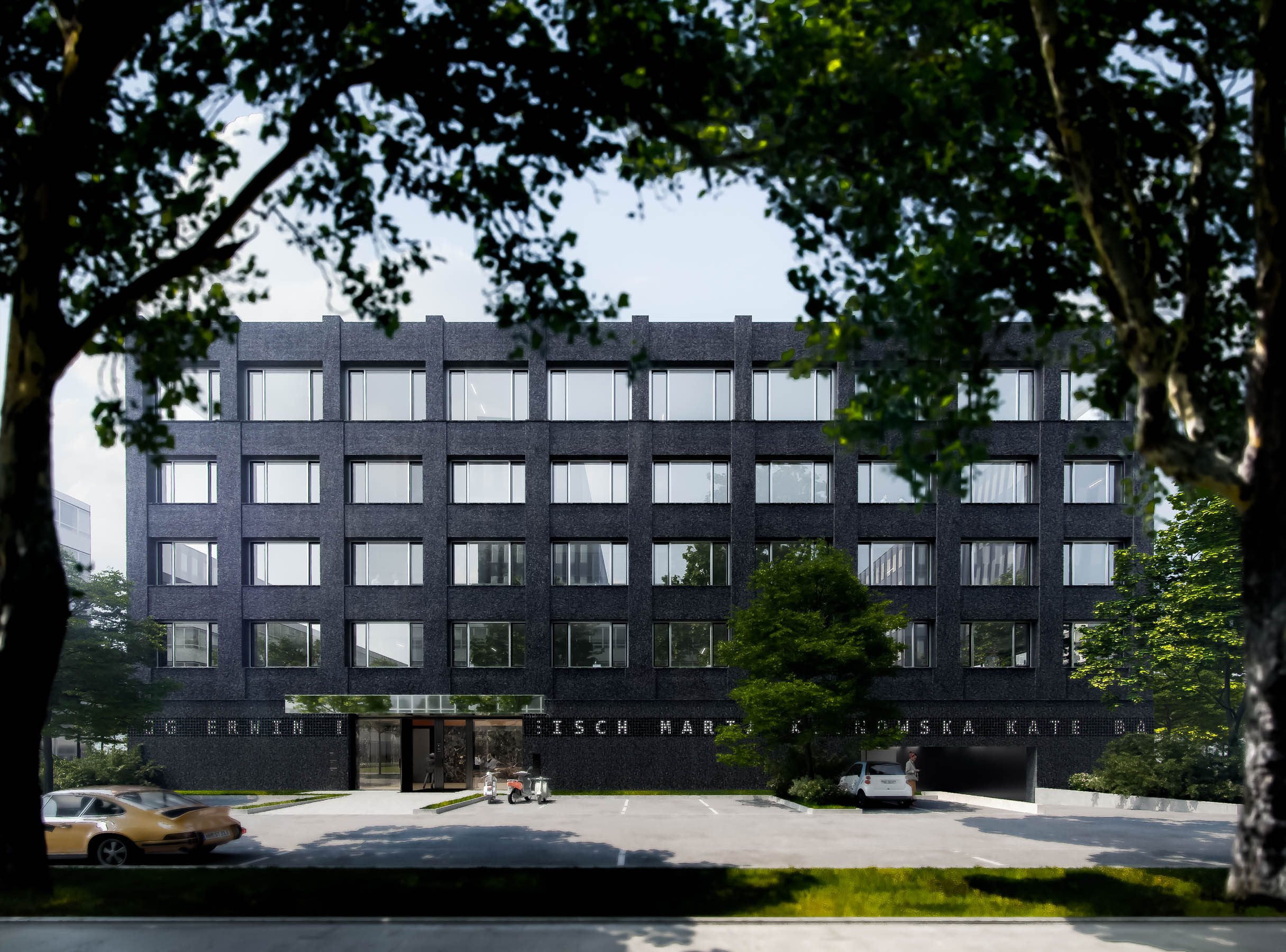 Rendering of the final planning of the Office Building at Georg-Muche-Stra&szlig;e, Munich.