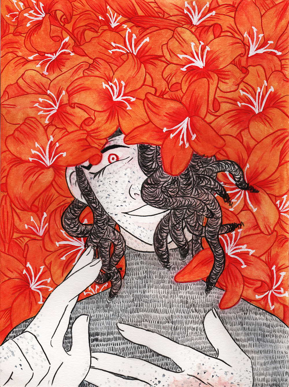 TIGERLILY (gouache, ink, watercolor pencils on watercolor paper)
