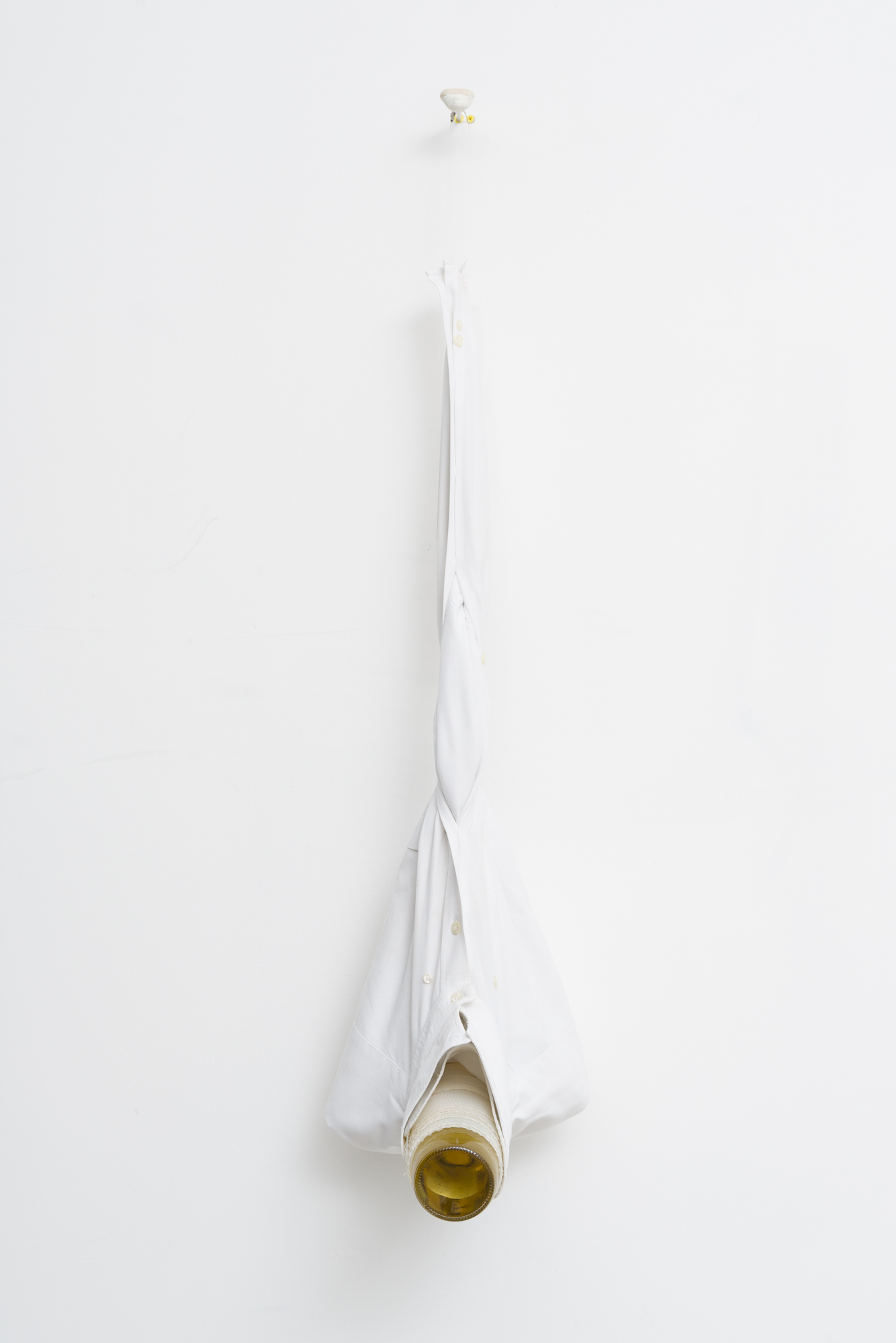 Whiplash II, 2022, (Bottle of Wine, Horsehair braid, Epoxy putty, Pebble, Hook.) 102 x 27 x 31 cm