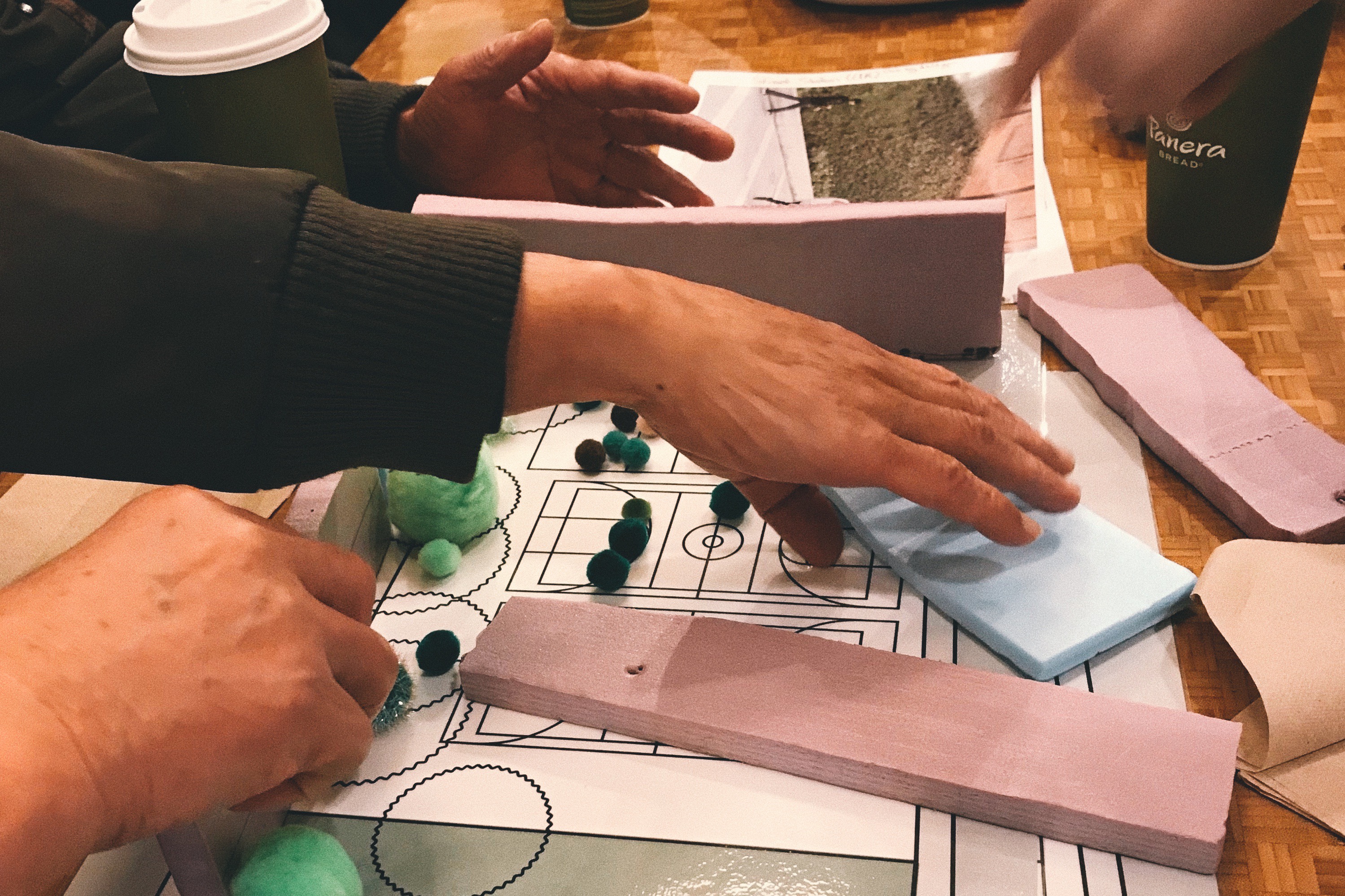 Reggie Wong Park users mock-up possible air quality interventions with craft materials at a co-design session.