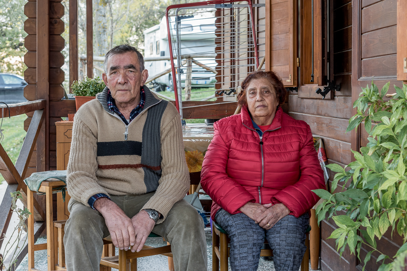 Montegallo, Sibillini Mountains, Marche, Italy. November 2017. Mario and Elvira have been living in camping for more than a year and will probably never come back to their home.