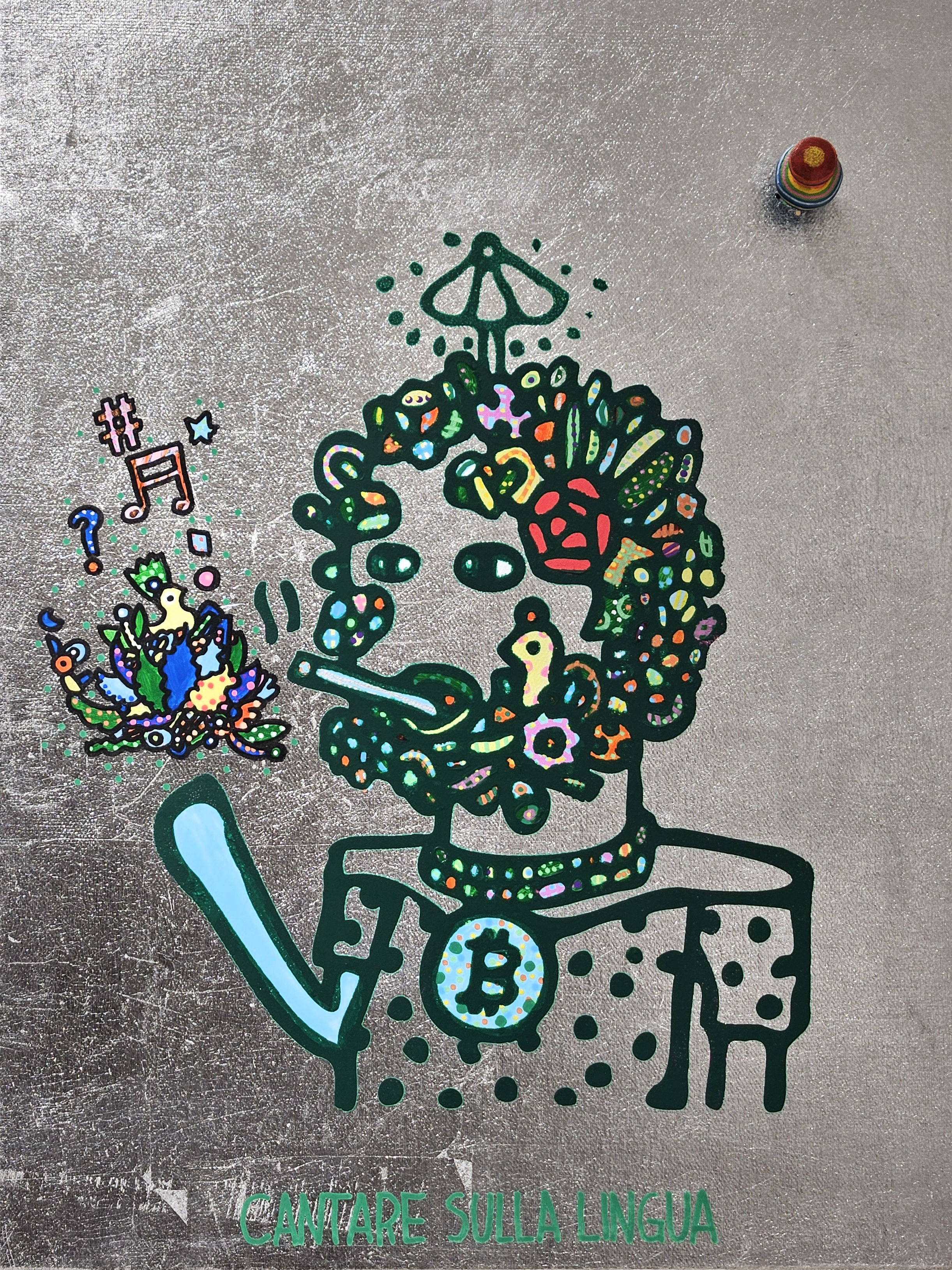 Mr.makeAwish-願望清單。Mr.makeAwish-Wishlist 2024。Acrylic, metal foil, three-dimensional object, canvas 40 x 50 cm -  42 x 56 cm 