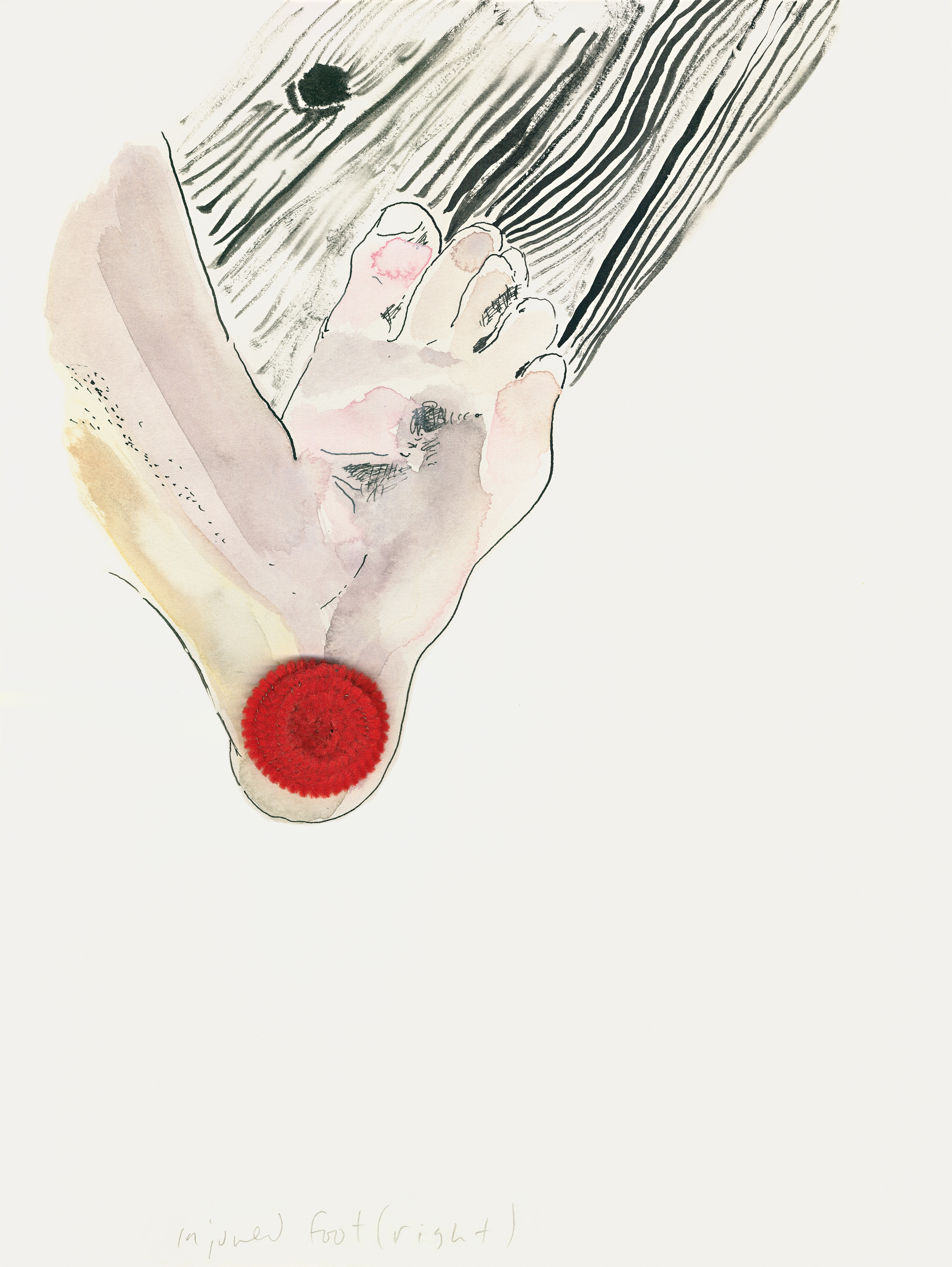 Injured Right Foot, 2014, watercolor, ink and pipe-cleaner on paper, 30.5 x 22.7 cm