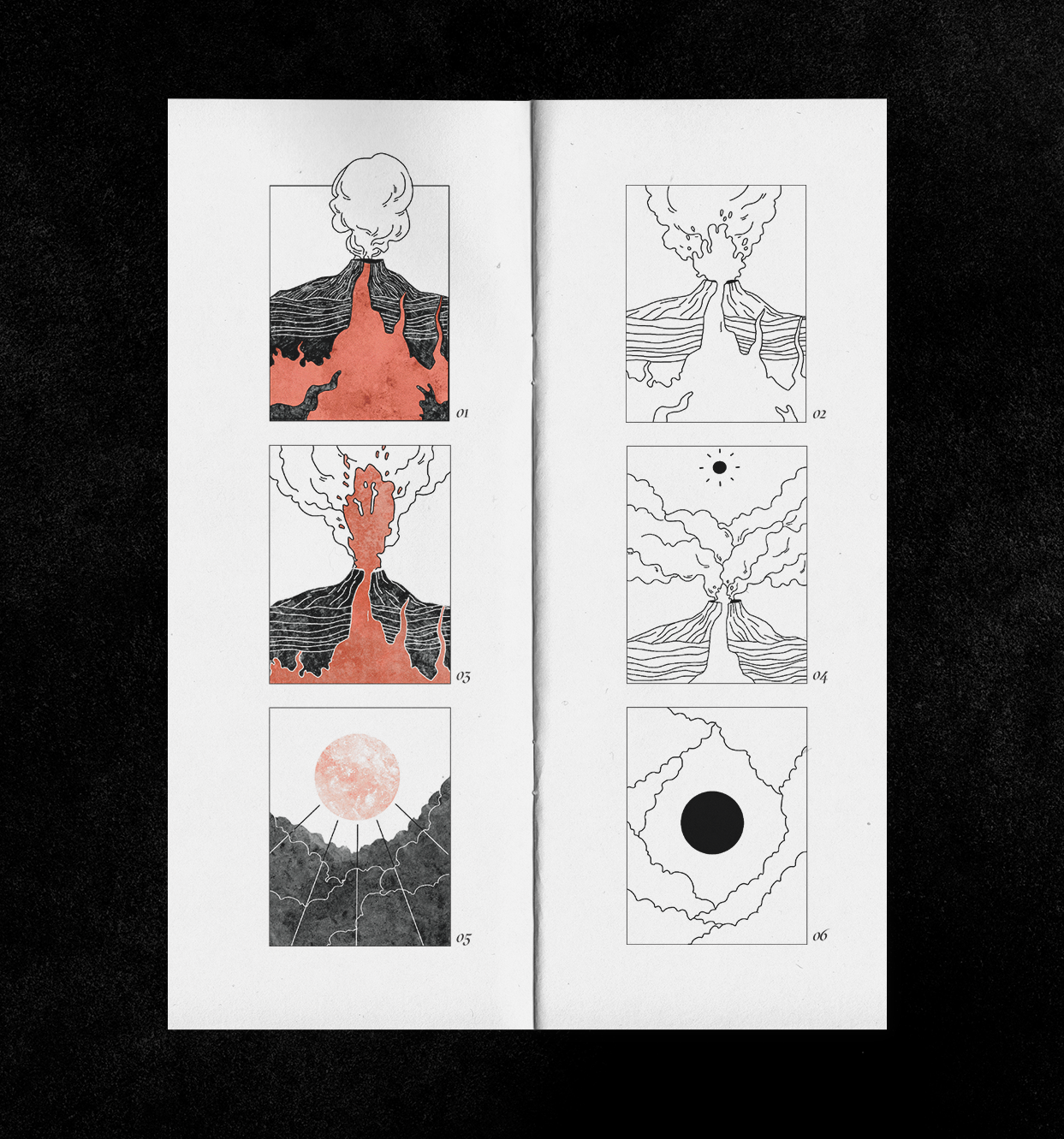 Science illustrations of erupting volcanoes for apocalypse project