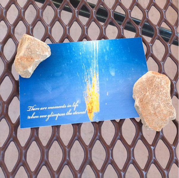 I left Drew’s card on a picnic table at a rest stop by I-15 outside of Vegas.