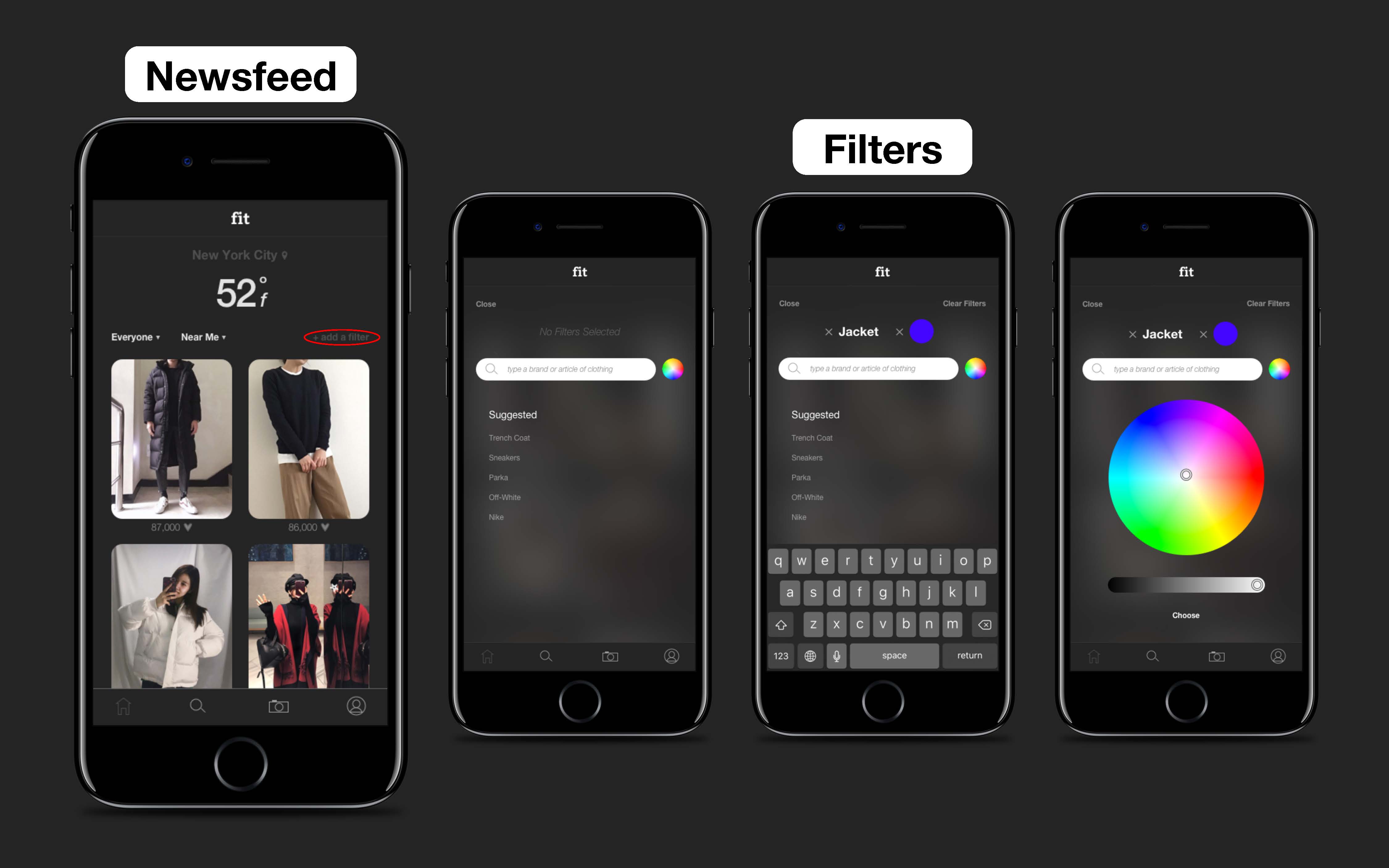 User can also filter newsfeed by item and color