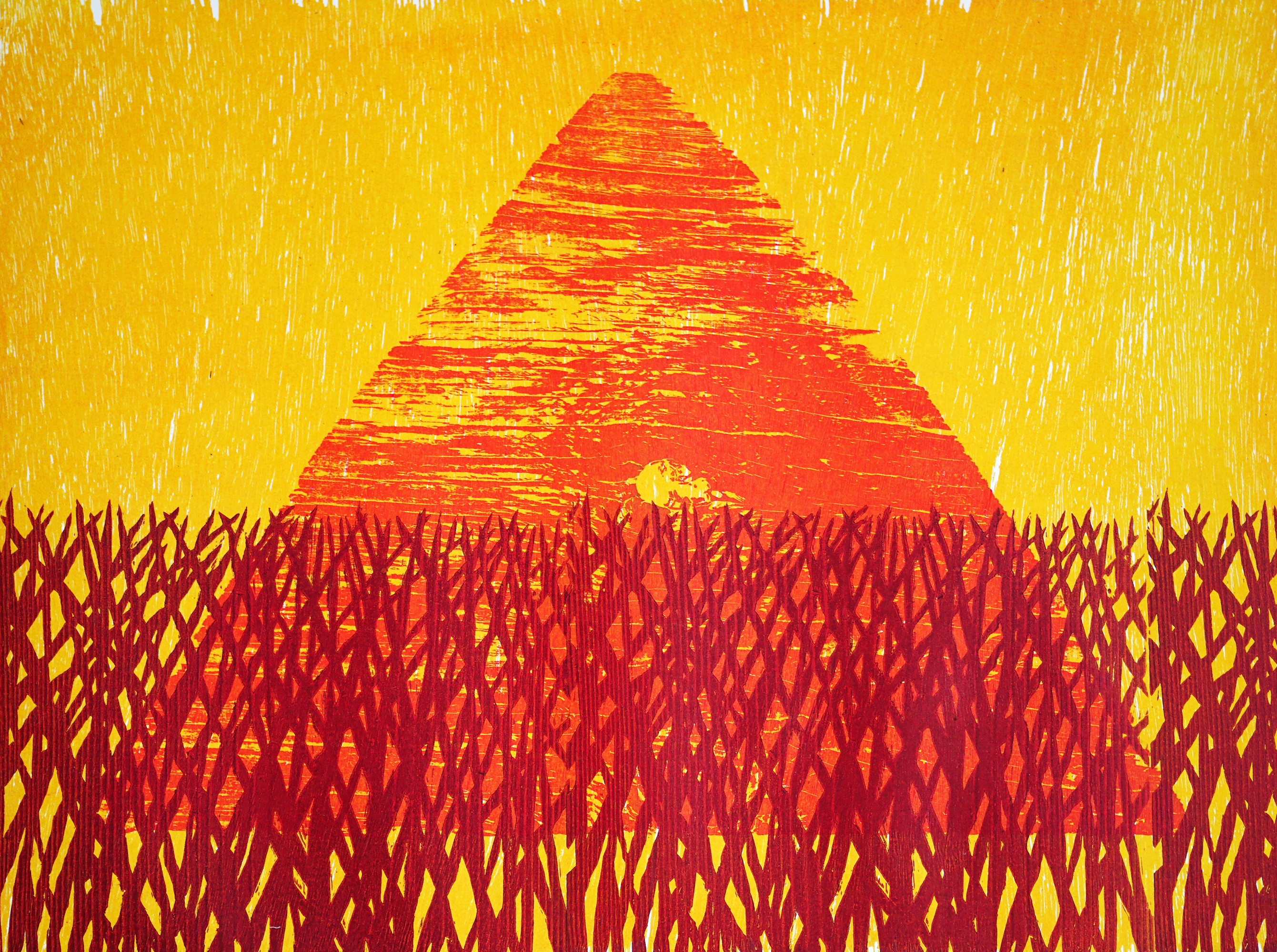 Red Journey, three-layer woodcut