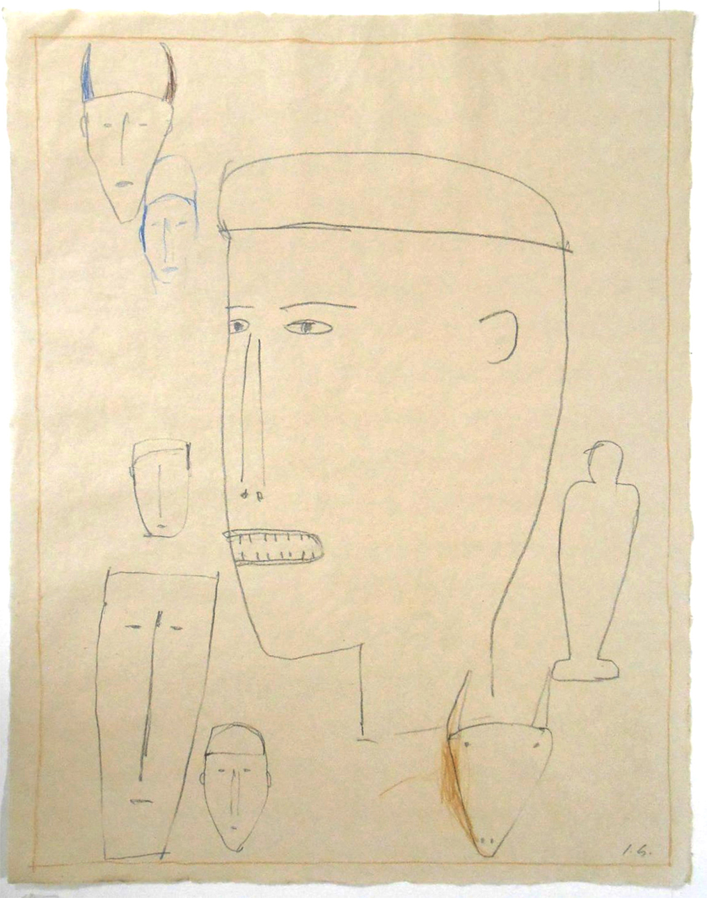 James Brown, Signé des initiales de l'artiste, graphite, gouache blanche et crayon de couleur sur papier fait main verdâtre foncé, 25 x 18 cm Courtesy Galerie PJ