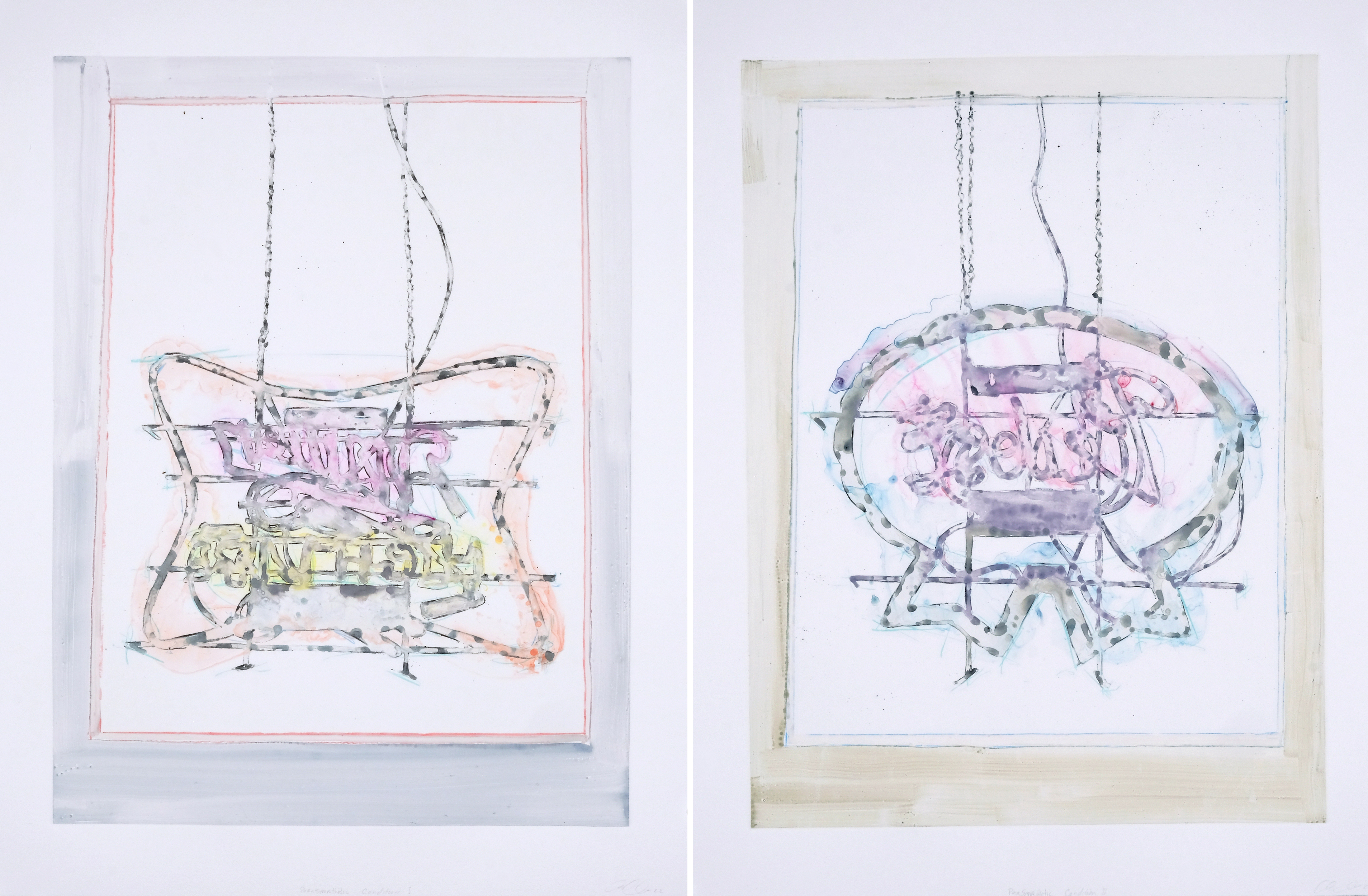 Parasympathetic Condition I & II, watercolor monoprint, 28 x 42