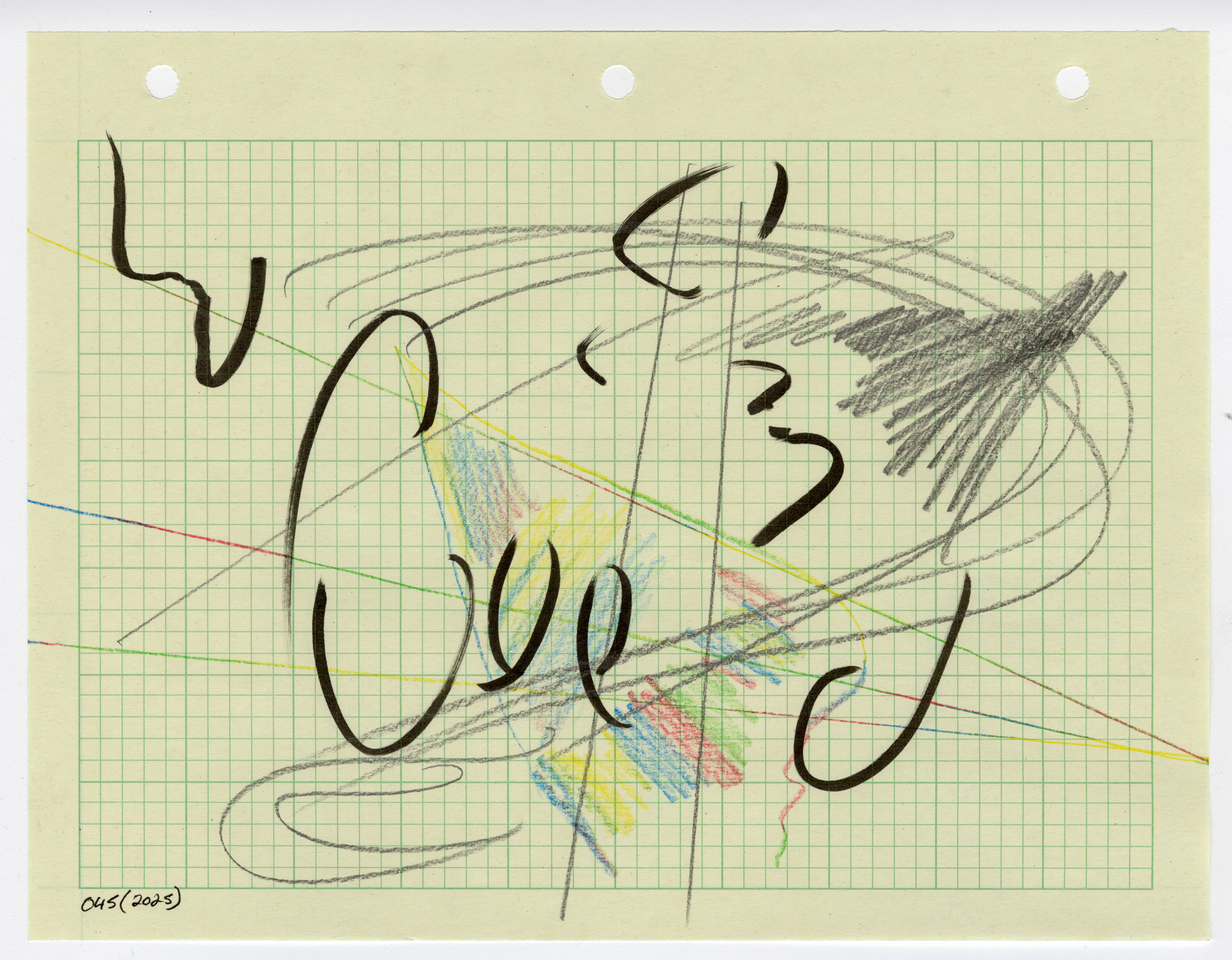 044. 2025. Graphite, colored pencil, and marker on graph paper. 11" by 8.5"
