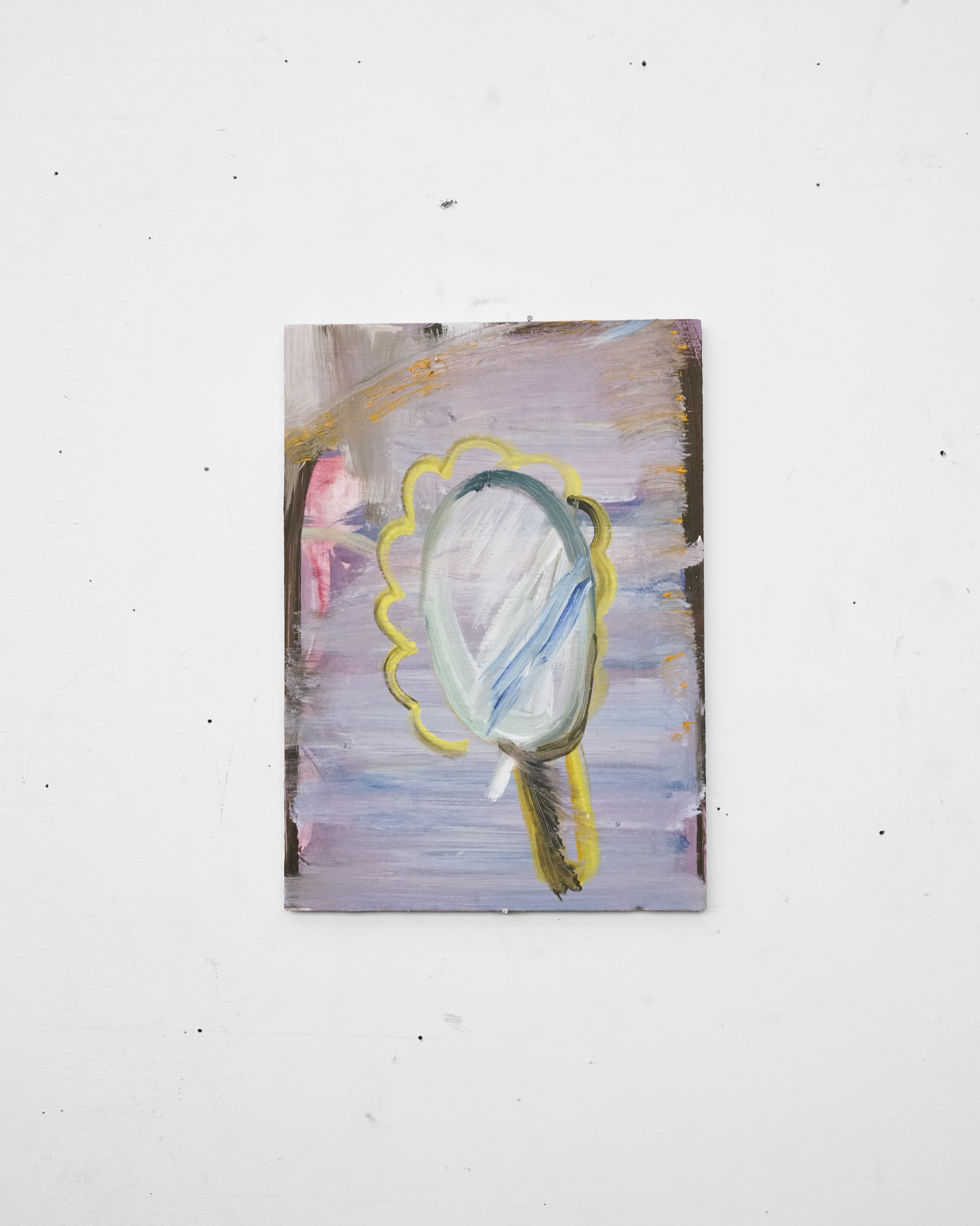 hand mirror (when in middle school always someone had it inside the bag) 2023, water soluble oil paint on panel,&nbsp;20cm x 28cm &nbsp; &nbsp;