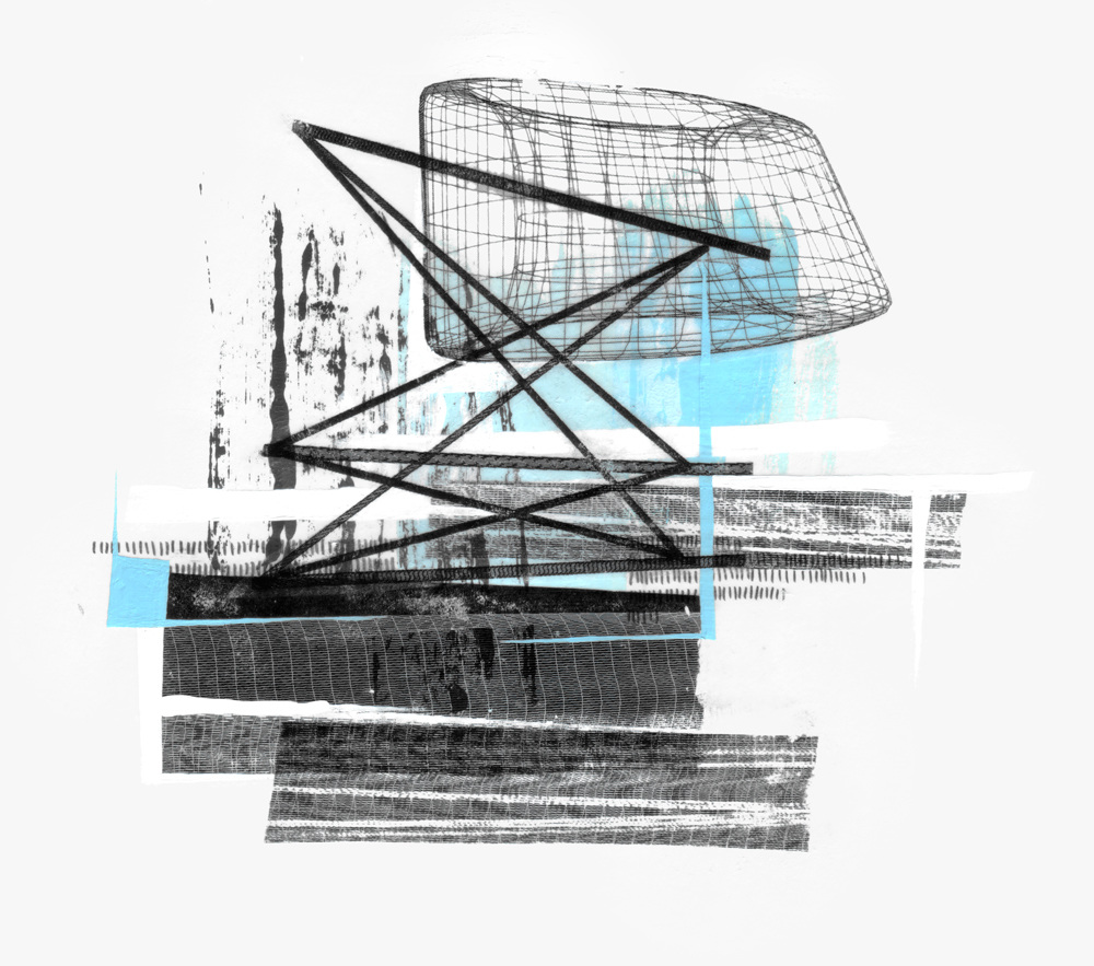 BEIM ZWEITEN TURMGITTER  ·  mixed media on paper  ·  26 x 29 cm  