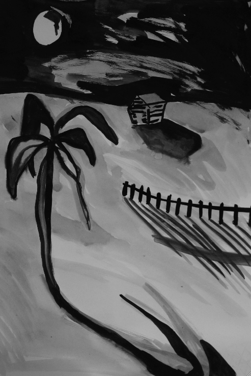 Moon Desert Rock Lights NO Rain Glitter Gold2015Ink on paper