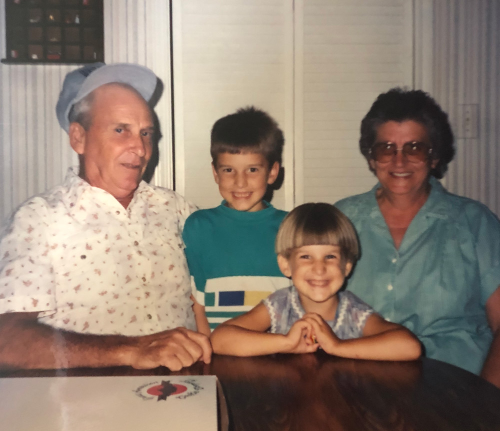 My brother and I with my dad's parents, early 90s