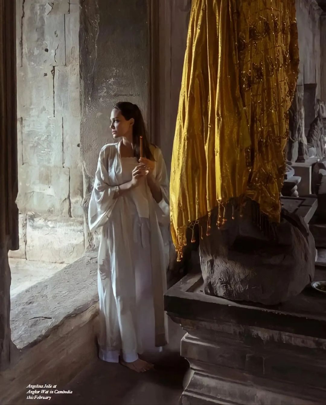 Angelina Jolie at Angkor Wat, Harper's Bazaar UK, 14 June 2022. Photo: Rachel Louise Brown